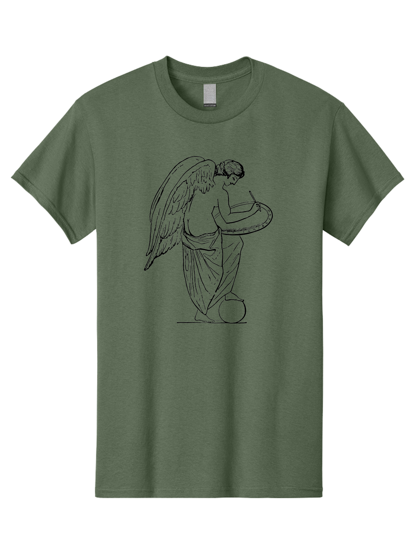 Angel-Playing-Tambourine Men'S Graphic Tee, 100% Cotton, Comfortable Casual Summer Wear, Machine Washable, Angel Playing Drum, Heavenly Music, Divine Art, Classical Illustration, Ethereal Beauty, Artistic Expression, Mythical Being, -  Aaa513
