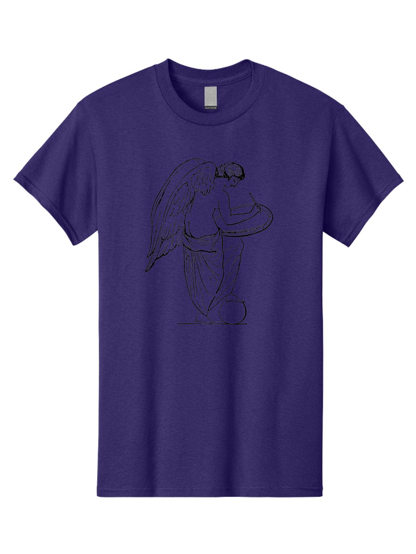Angel-Playing-Tambourine Men'S Graphic Tee, 100% Cotton, Comfortable Casual Summer Wear, Machine Washable, Angel Playing Drum, Heavenly Music, Divine Art, Classical Illustration, Ethereal Beauty, Artistic Expression, Mythical Being, -  Aaa513