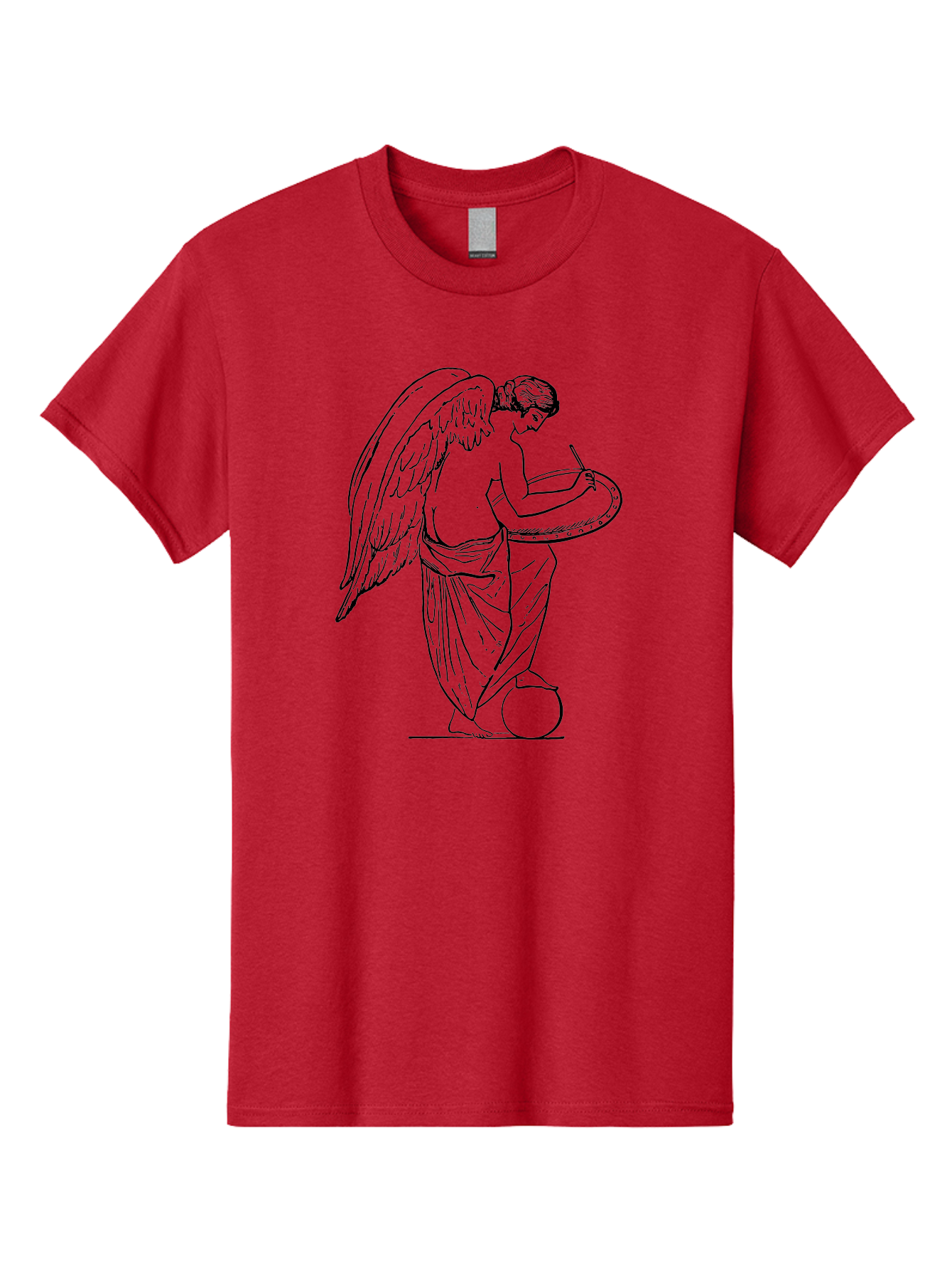 Angel-Playing-Tambourine Men'S Graphic Tee, 100% Cotton, Comfortable Casual Summer Wear, Machine Washable, Angel Playing Drum, Heavenly Music, Divine Art, Classical Illustration, Ethereal Beauty, Artistic Expression, Mythical Being, -  Aaa513