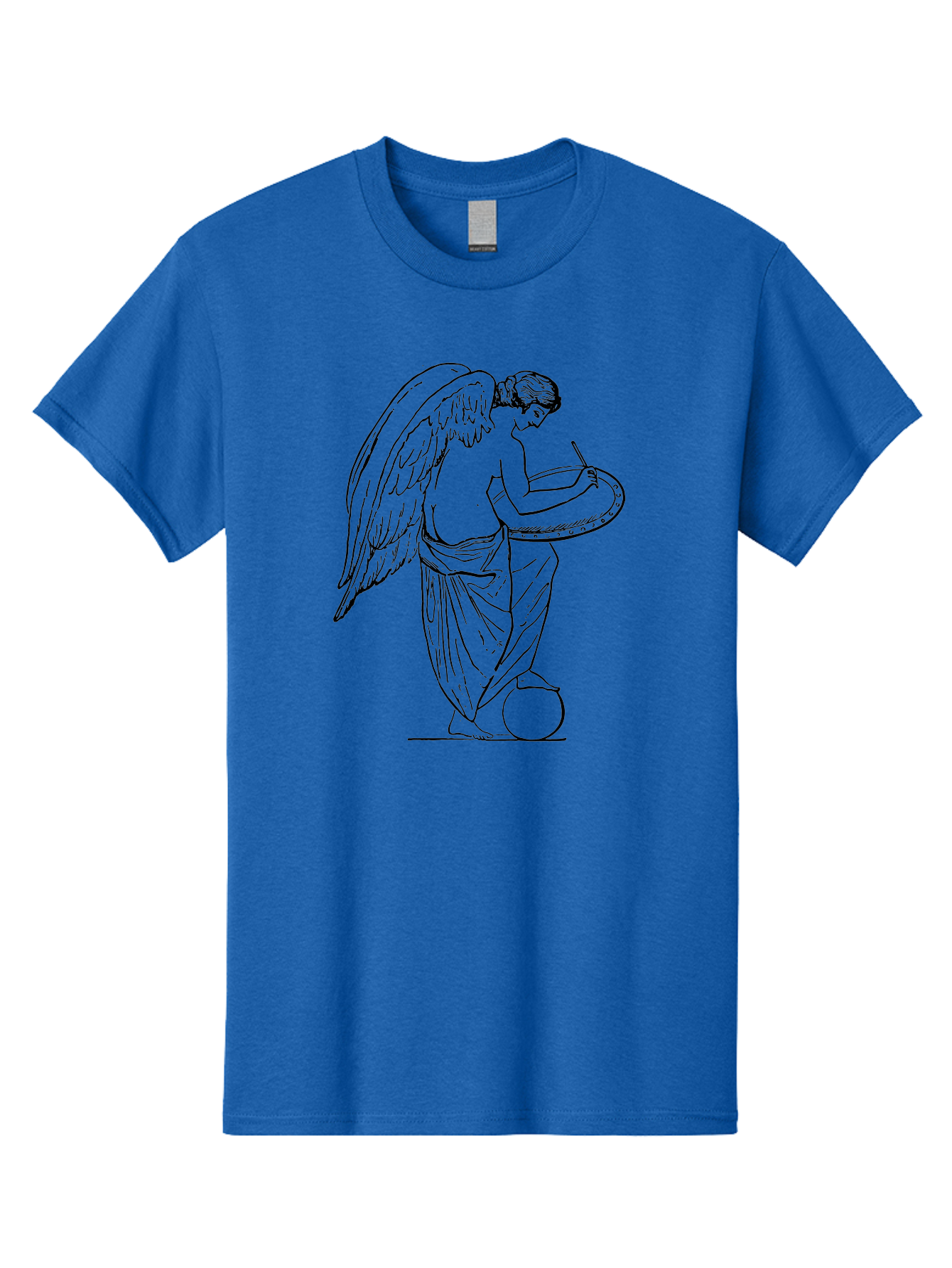 Angel-Playing-Tambourine Men'S Graphic Tee, 100% Cotton, Comfortable Casual Summer Wear, Machine Washable, Angel Playing Drum, Heavenly Music, Divine Art, Classical Illustration, Ethereal Beauty, Artistic Expression, Mythical Being, -  Aaa513