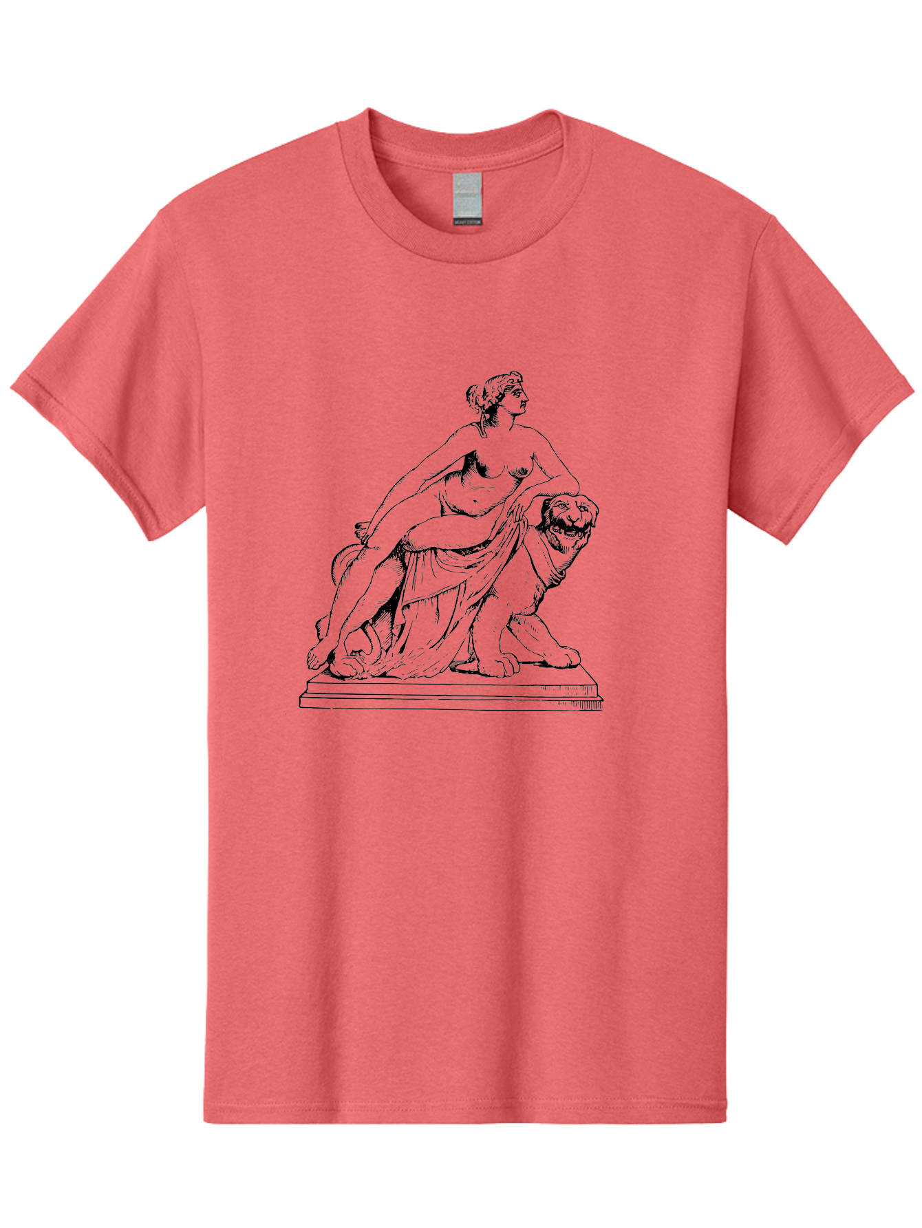 Aphrodite-Riding-Lion Men'S Graphic Tee, 100% Cotton, Comfortable Casual Summer Wear, Machine Washable, Classical Art, Greek Mythology, Female Figure, Lion Statue, Nude Woman, Goddess Aphrodite, Sensual Pose, Elegant Draping, -  Aaa514