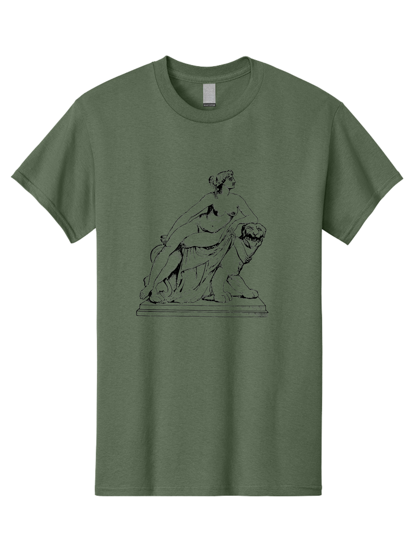 Aphrodite-Riding-Lion Men'S Graphic Tee, 100% Cotton, Comfortable Casual Summer Wear, Machine Washable, Classical Art, Greek Mythology, Female Figure, Lion Statue, Nude Woman, Goddess Aphrodite, Sensual Pose, Elegant Draping, -  Aaa514
