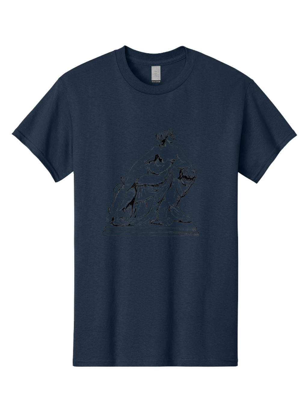 Aphrodite-Riding-Lion Men'S Graphic Tee, 100% Cotton, Comfortable Casual Summer Wear, Machine Washable, Classical Art, Greek Mythology, Female Figure, Lion Statue, Nude Woman, Goddess Aphrodite, Sensual Pose, Elegant Draping, -  Aaa514