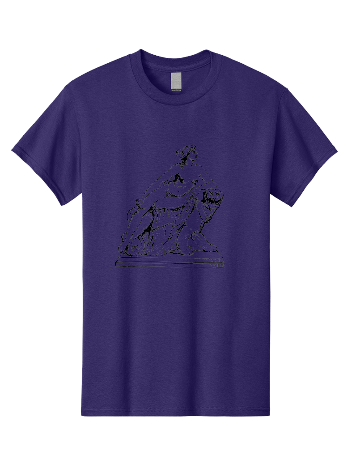 Aphrodite-Riding-Lion Men'S Graphic Tee, 100% Cotton, Comfortable Casual Summer Wear, Machine Washable, Classical Art, Greek Mythology, Female Figure, Lion Statue, Nude Woman, Goddess Aphrodite, Sensual Pose, Elegant Draping, -  Aaa514