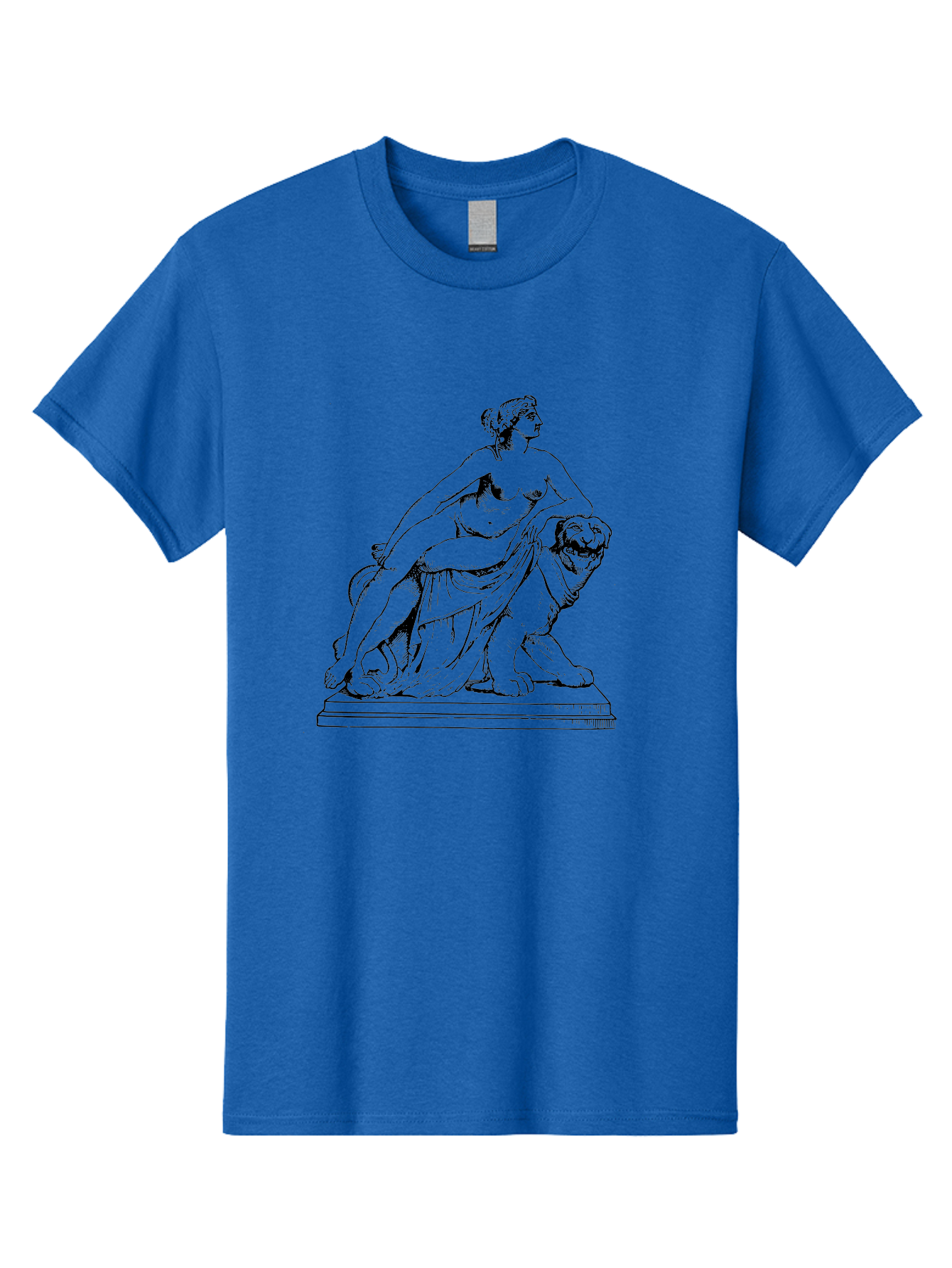 Aphrodite-Riding-Lion Men'S Graphic Tee, 100% Cotton, Comfortable Casual Summer Wear, Machine Washable, Classical Art, Greek Mythology, Female Figure, Lion Statue, Nude Woman, Goddess Aphrodite, Sensual Pose, Elegant Draping, -  Aaa514