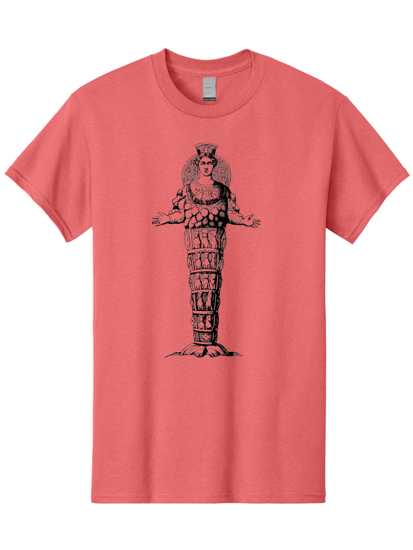 Artemis-Of-Ephesus Men'S Graphic Tee, 100% Cotton, Comfortable Casual Summer Wear, Machine Washable, Ancient Greek Goddess, Ephesian Artemis, Fertility Symbol, Multiple Breasts, Ornate Headdress, Mystical Aura, Historical Artifact, -  Aaa516