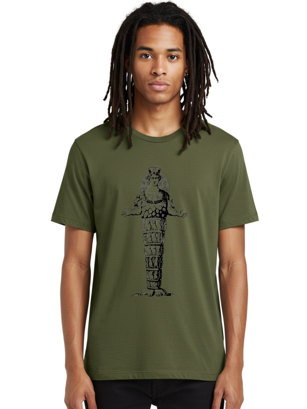 Artemis-Of-Ephesus Men'S Graphic Tee, 100% Cotton, Comfortable Casual Summer Wear, Machine Washable, Ancient Greek Goddess, Ephesian Artemis, Fertility Symbol, Multiple Breasts, Ornate Headdress, Mystical Aura, Historical Artifact, -  Aaa516