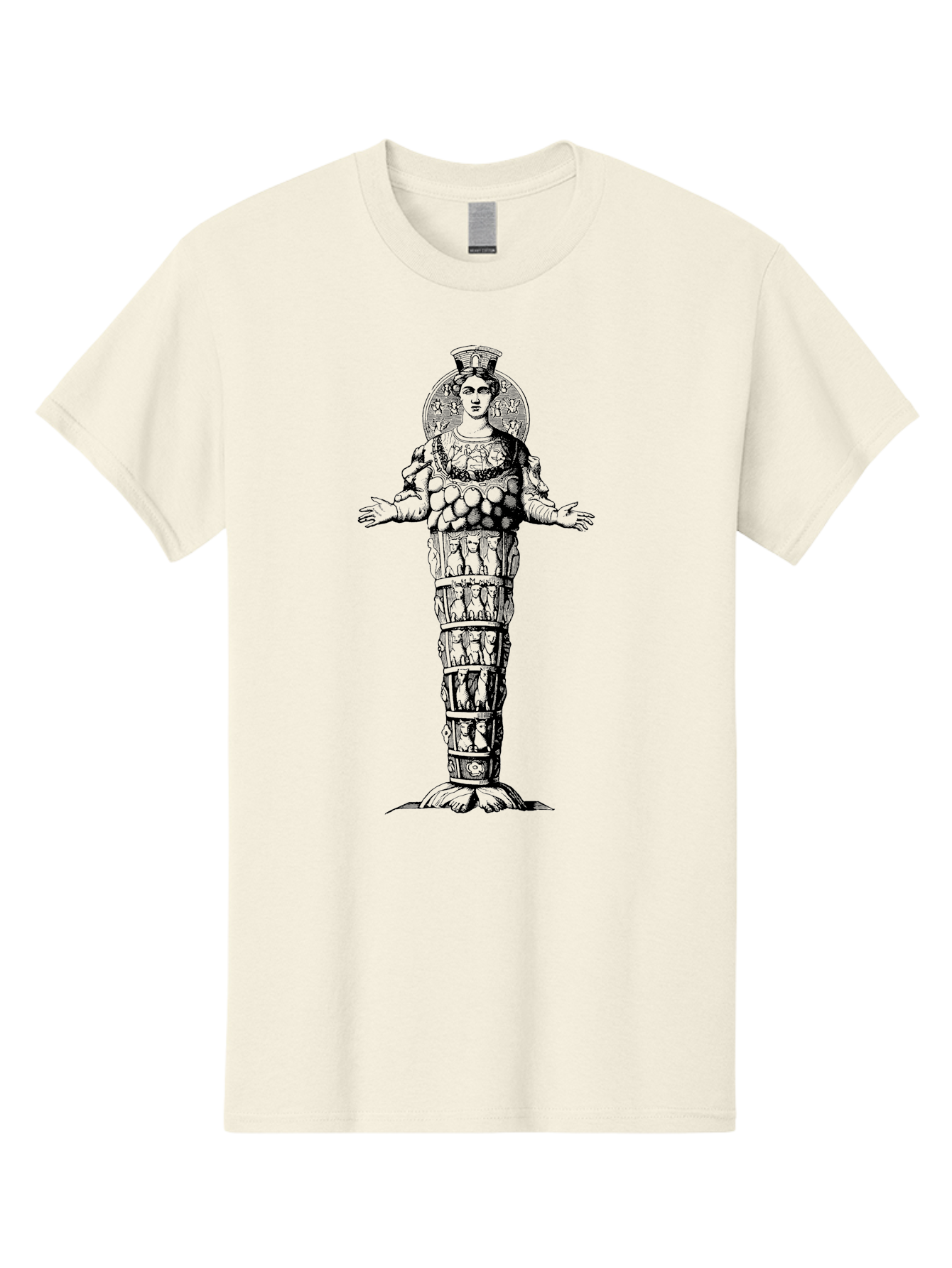 Artemis-Of-Ephesus Men'S Graphic Tee, 100% Cotton, Comfortable Casual Summer Wear, Machine Washable, Ancient Greek Goddess, Ephesian Artemis, Fertility Symbol, Multiple Breasts, Ornate Headdress, Mystical Aura, Historical Artifact, -  Aaa516