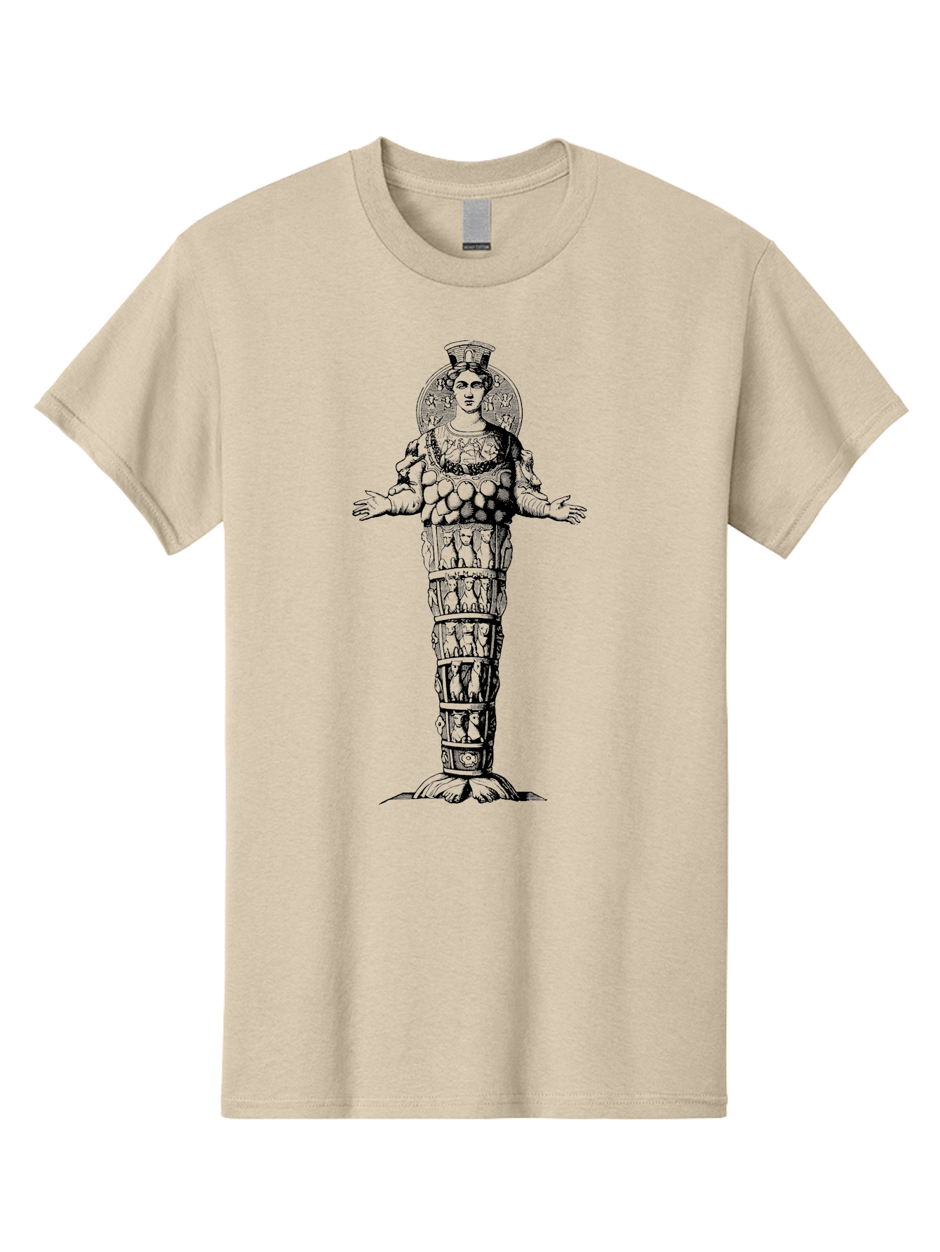 Artemis-Of-Ephesus Men'S Graphic Tee, 100% Cotton, Comfortable Casual Summer Wear, Machine Washable, Ancient Greek Goddess, Ephesian Artemis, Fertility Symbol, Multiple Breasts, Ornate Headdress, Mystical Aura, Historical Artifact, -  Aaa516