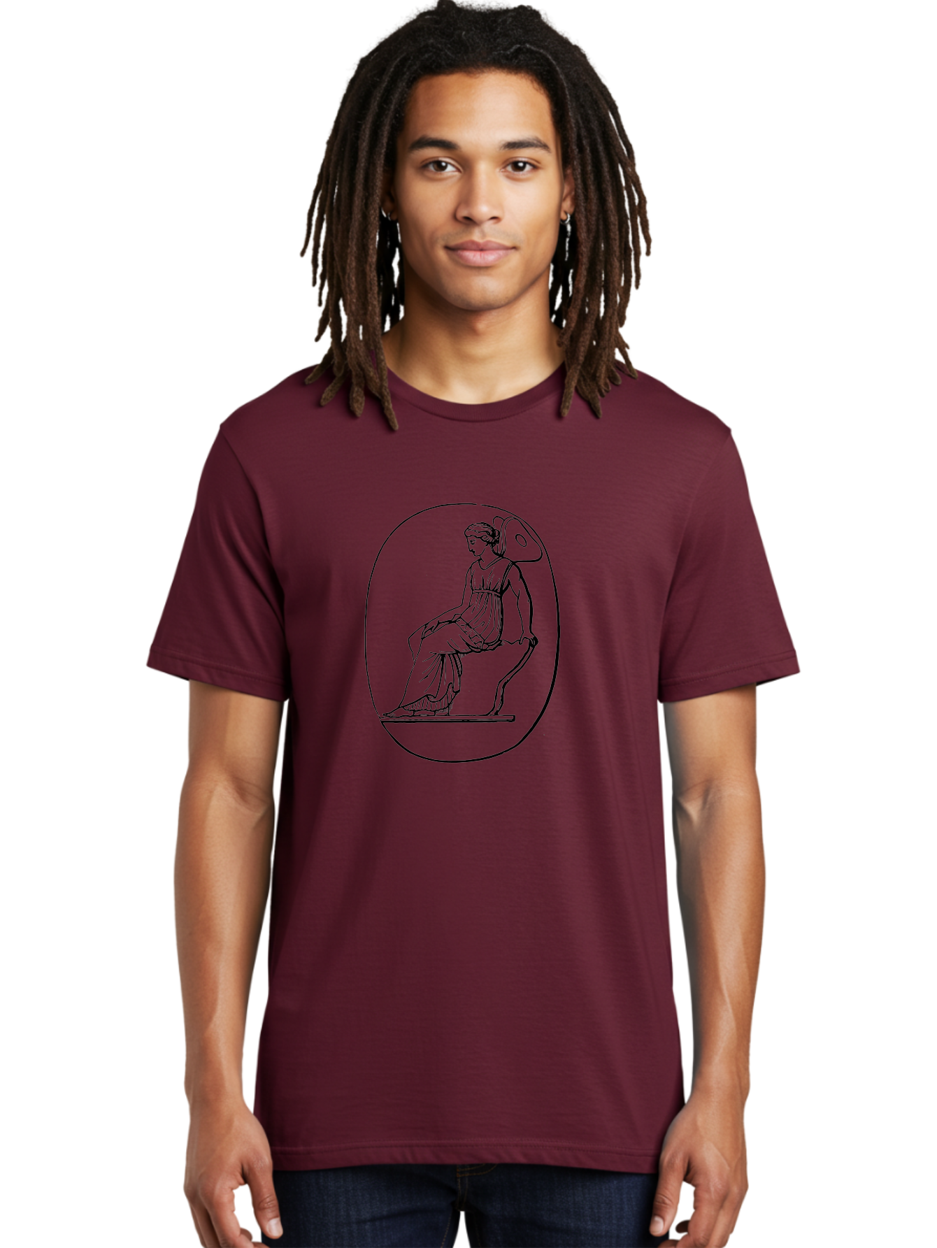 Athena-1 Men'S Graphic Tee, 100% Cotton, Comfortable Casual Summer Wear, Machine Washable, Woman Sitting On Chair, Ancient Greek Style, Classical Art, Feminine Figure, Relaxed Pose, Elegant Design, Minimalist Line Art, -  Aaa517