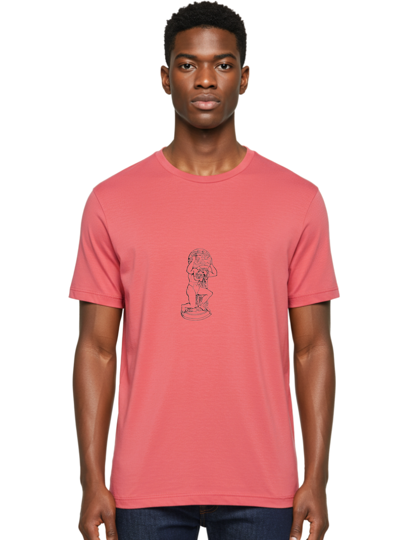 Atlas-Holding-Globe Men'S Graphic Tee, 100% Cotton, Comfortable Casual Summer Wear, Machine Washable, Statue Of Atlas, Greek Mythology, Holding The World, Classical Art, Mythological Figure, Ancient Greek Culture, Symbolic Representation -  Aaa519