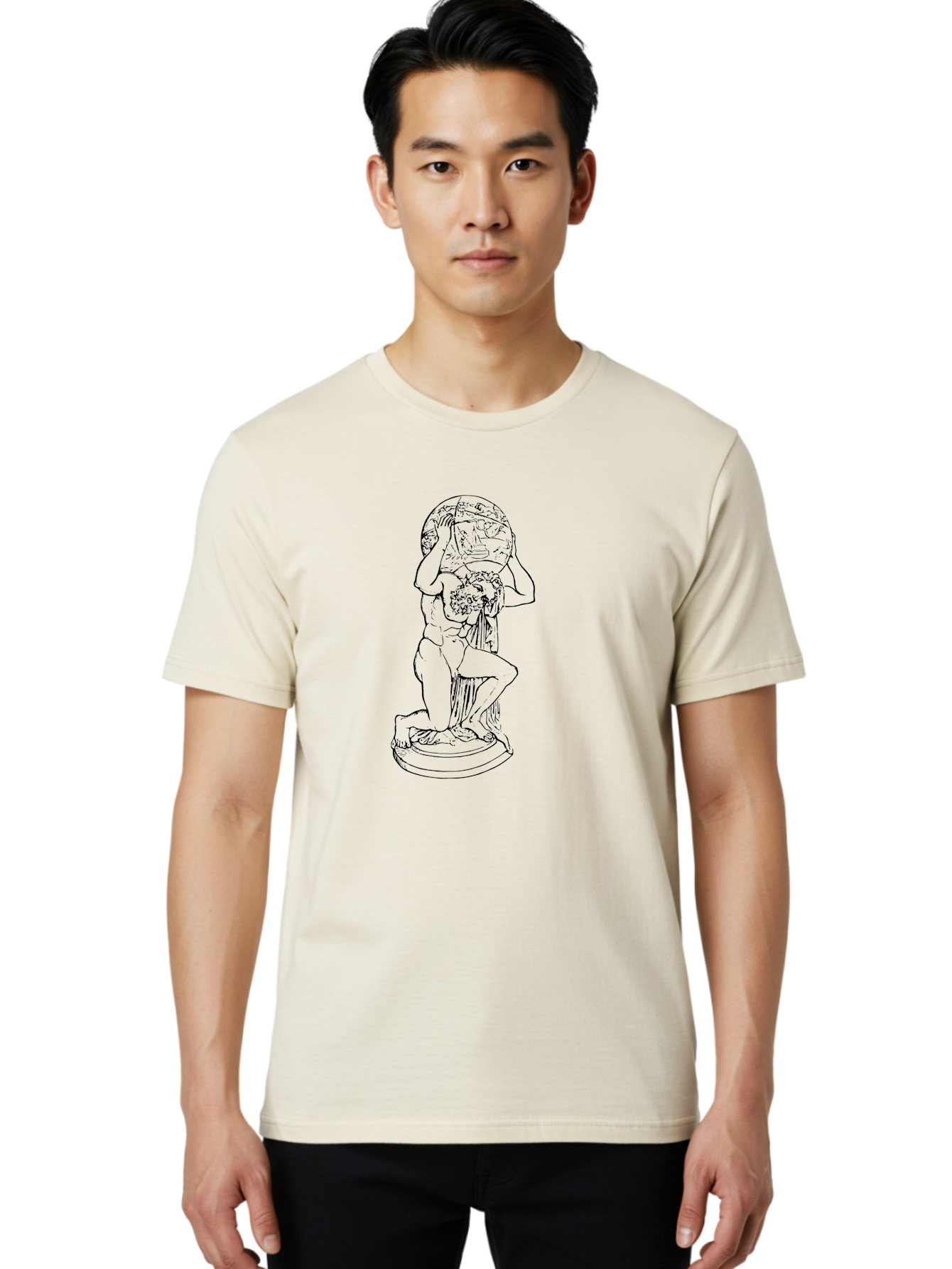Atlas-Holding-Globe Men'S Graphic Tee, 100% Cotton, Comfortable Casual Summer Wear, Machine Washable, Statue Of Atlas, Greek Mythology, Holding The World, Classical Art, Mythological Figure, Ancient Greek Culture, Symbolic Representation -  Aaa519