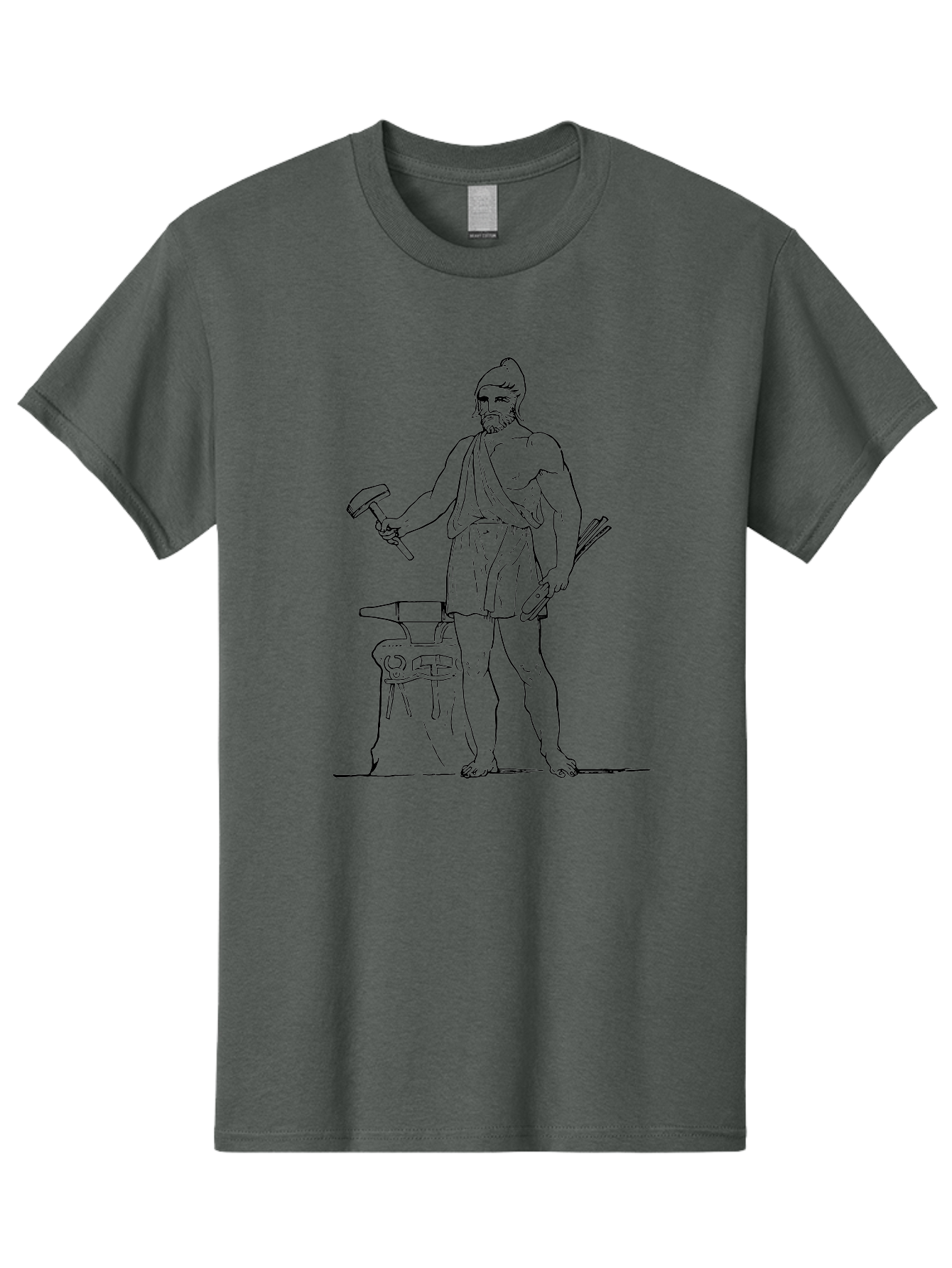Blacksmith Men'S Graphic Tee, 100% Cotton, Comfortable Casual Summer Wear, Machine Washable, Ancient Greek Blacksmith, Hephaestus, Hammer In Hand, Standing By Anvil, God Of Fire, Mythology, Craftsmanship, Metalwork, Godly Attire, Beard -  Aaa520