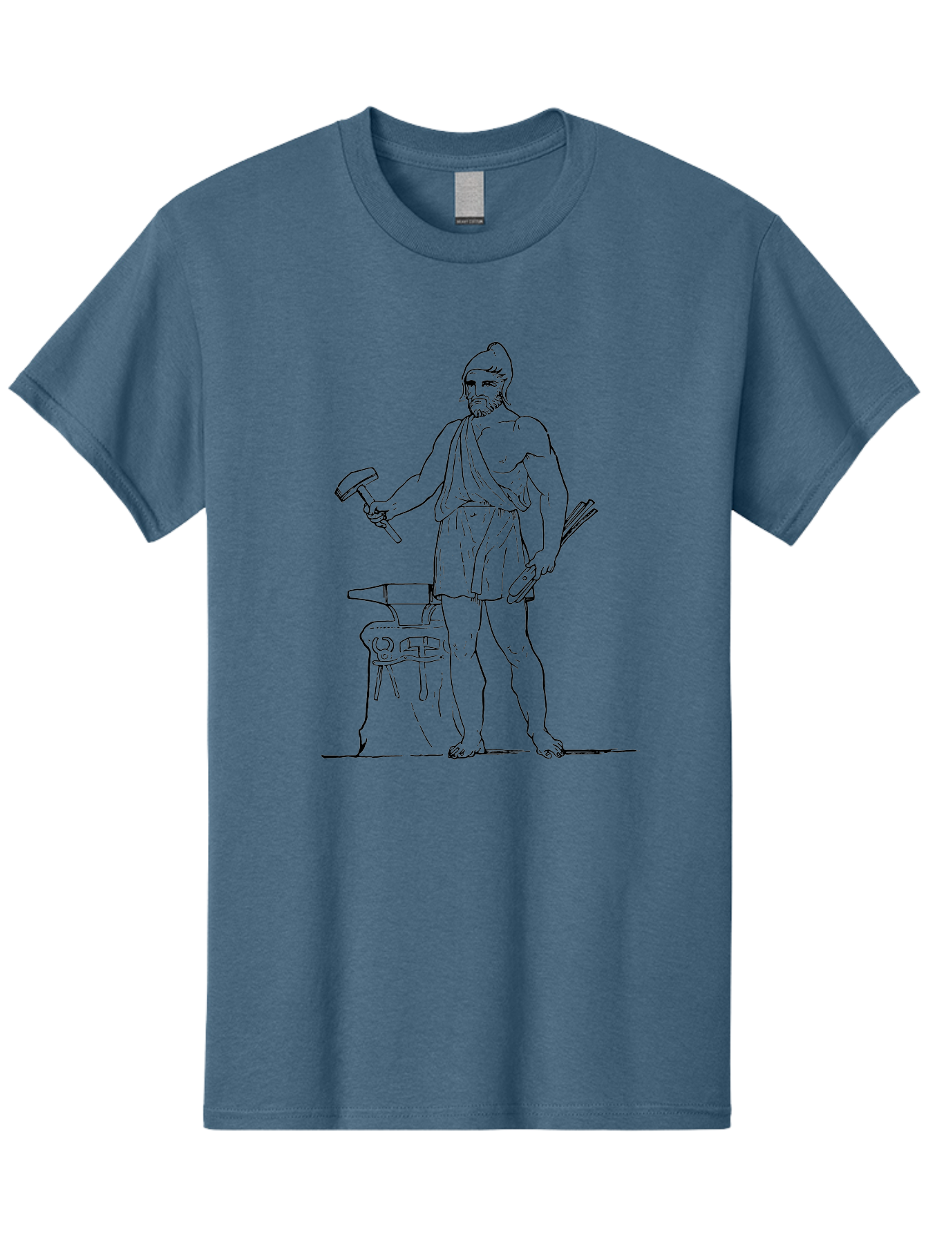 Blacksmith Men'S Graphic Tee, 100% Cotton, Comfortable Casual Summer Wear, Machine Washable, Ancient Greek Blacksmith, Hephaestus, Hammer In Hand, Standing By Anvil, God Of Fire, Mythology, Craftsmanship, Metalwork, Godly Attire, Beard -  Aaa520