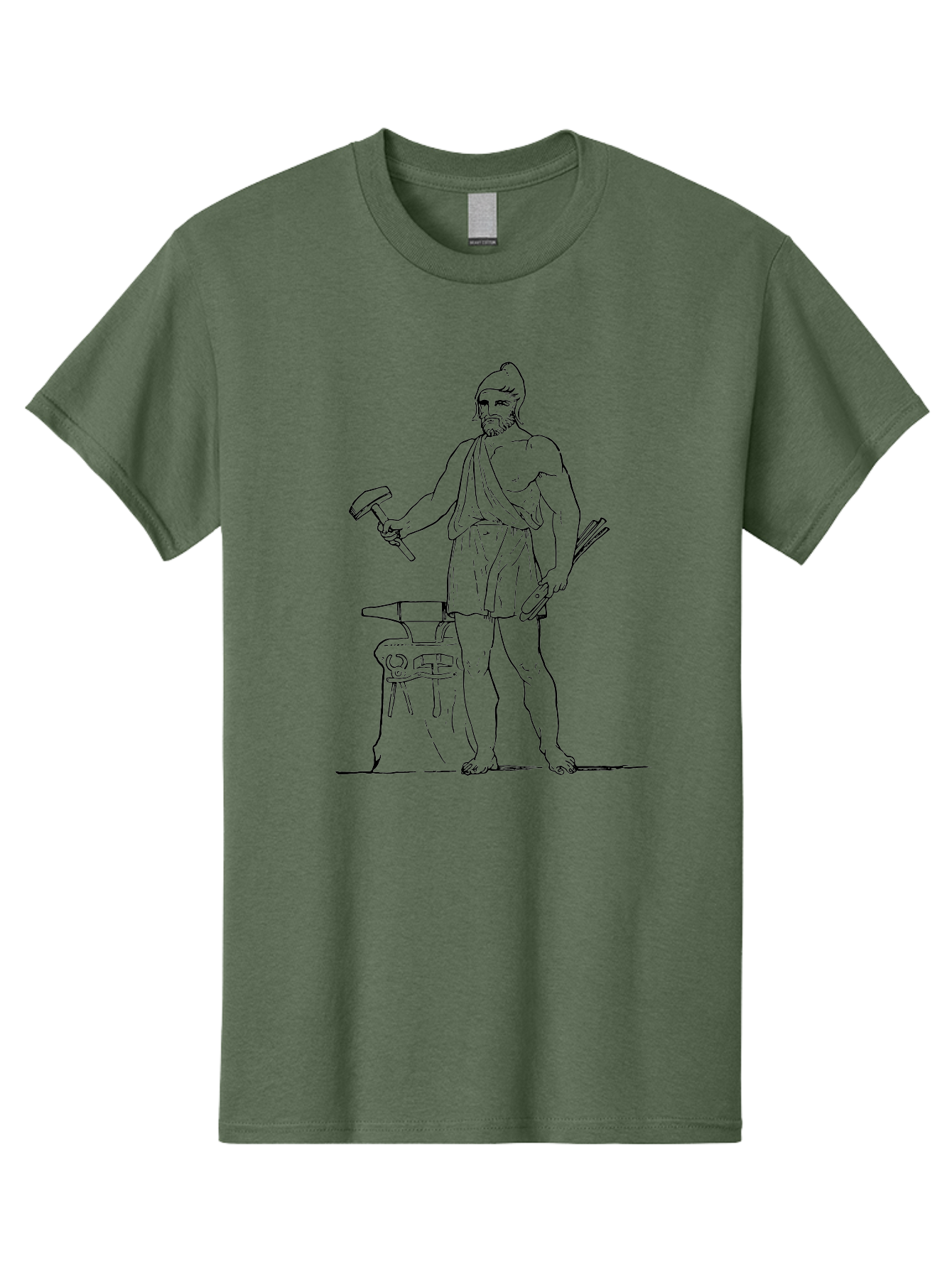 Blacksmith Men'S Graphic Tee, 100% Cotton, Comfortable Casual Summer Wear, Machine Washable, Ancient Greek Blacksmith, Hephaestus, Hammer In Hand, Standing By Anvil, God Of Fire, Mythology, Craftsmanship, Metalwork, Godly Attire, Beard -  Aaa520
