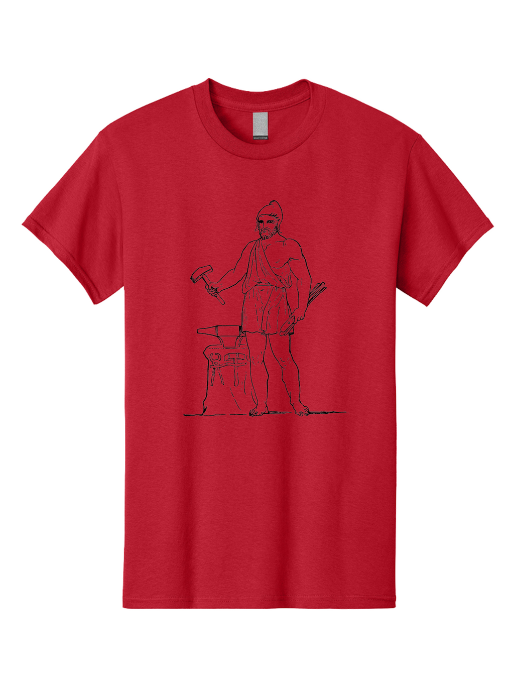 Blacksmith Men'S Graphic Tee, 100% Cotton, Comfortable Casual Summer Wear, Machine Washable, Ancient Greek Blacksmith, Hephaestus, Hammer In Hand, Standing By Anvil, God Of Fire, Mythology, Craftsmanship, Metalwork, Godly Attire, Beard -  Aaa520