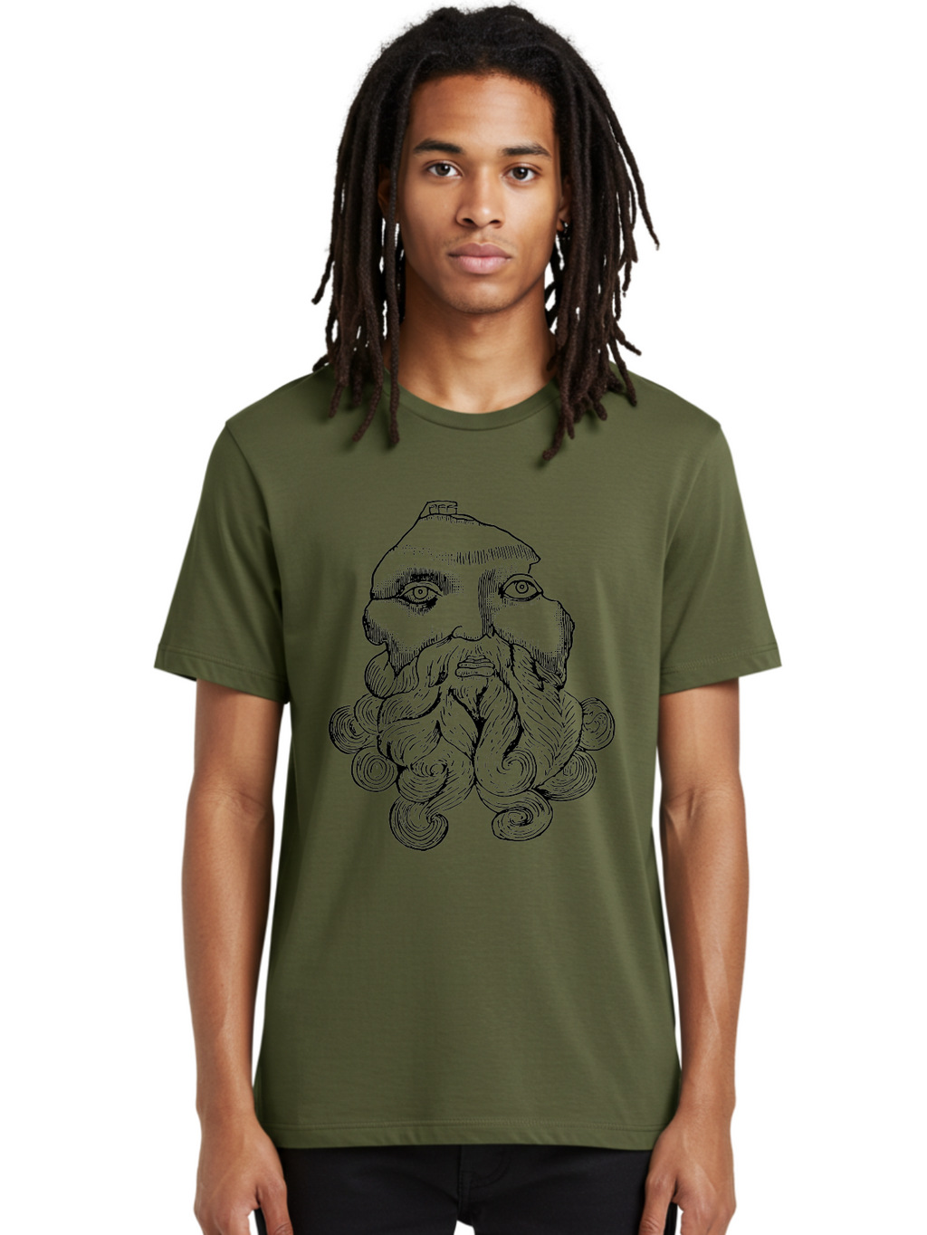 Brahma Men'S Graphic Tee, 100% Cotton, Comfortable Casual Summer Wear, Machine Washable, Mysterious Figure, Three-Eyed Man, Bearded Visage, Mystical Symbol, Abstract Art, Surreal Imagery, Intricate Details, Unique Illustration -  Aaa521