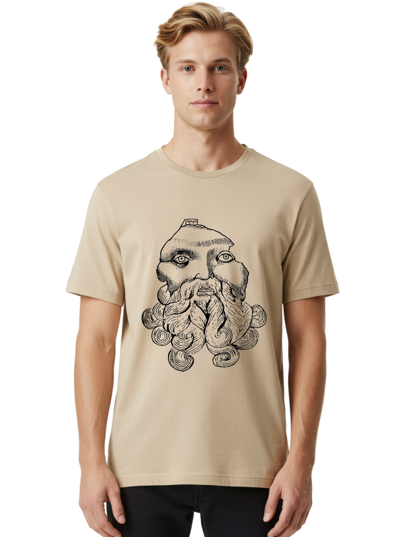 Brahma Men'S Graphic Tee, 100% Cotton, Comfortable Casual Summer Wear, Machine Washable, Mysterious Figure, Three-Eyed Man, Bearded Visage, Mystical Symbol, Abstract Art, Surreal Imagery, Intricate Details, Unique Illustration -  Aaa521