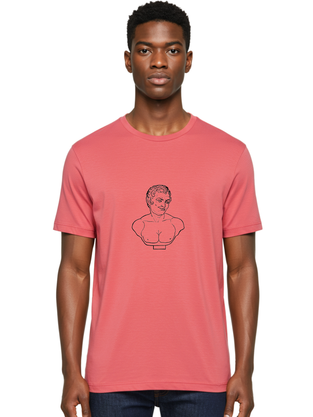 Bust-Of-Person Men'S Graphic Tee, 100% Cotton, Comfortable Casual Summer Wear, Machine Washable, Classical Bust, Stone Statue, Artwork, Illustration, Outline Art, Figure Sculpture, Classical Art, Artistic Drawing, Sketch Portrait -  Aaa522