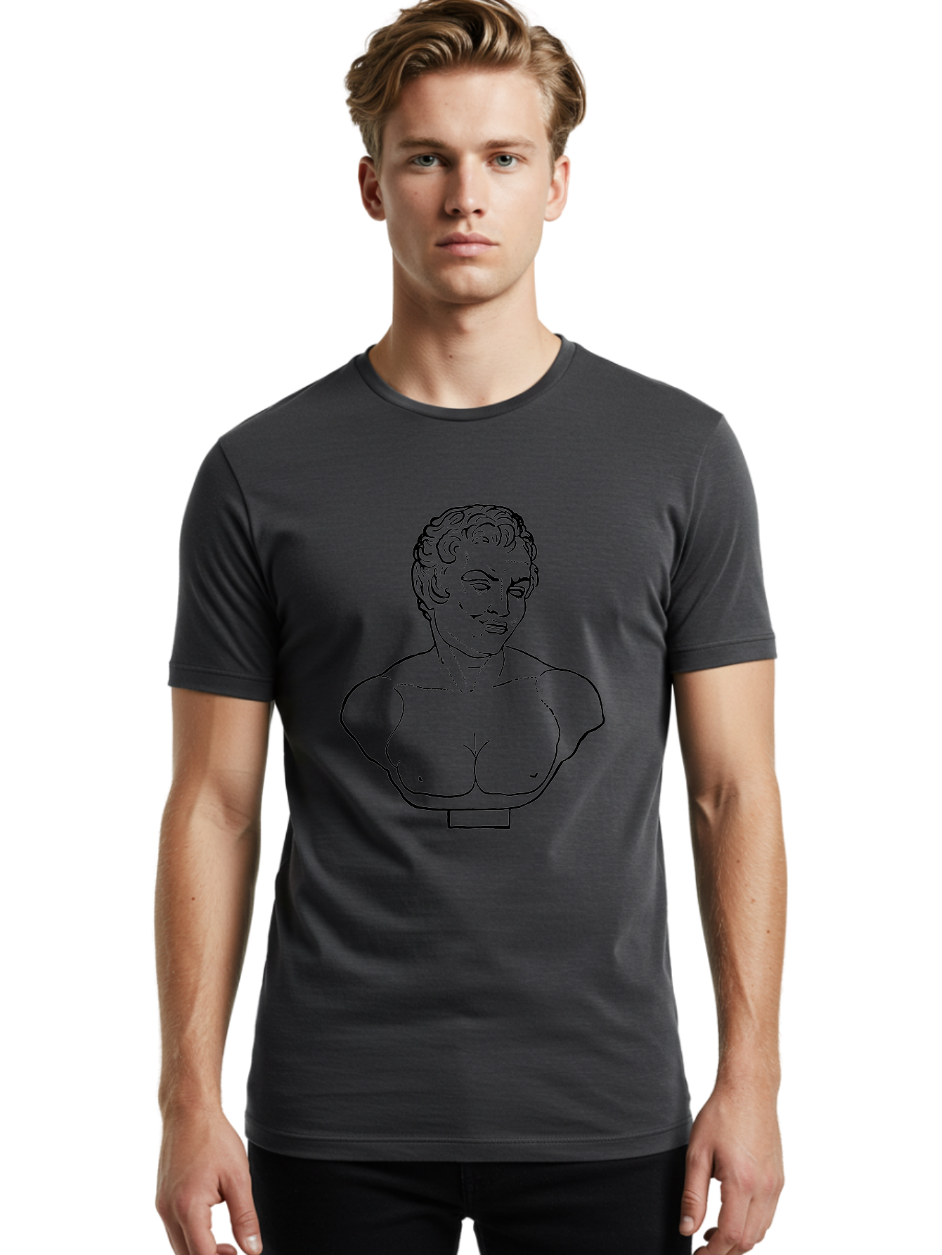 Bust-Of-Person Men'S Graphic Tee, 100% Cotton, Comfortable Casual Summer Wear, Machine Washable, Classical Bust, Stone Statue, Artwork, Illustration, Outline Art, Figure Sculpture, Classical Art, Artistic Drawing, Sketch Portrait -  Aaa522