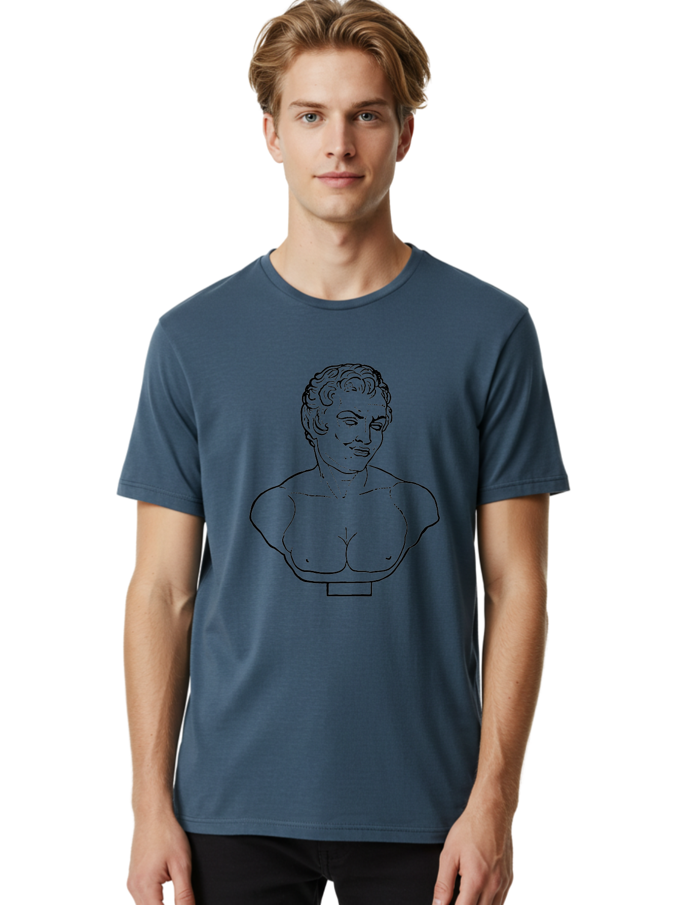 Bust-Of-Person Men'S Graphic Tee, 100% Cotton, Comfortable Casual Summer Wear, Machine Washable, Classical Bust, Stone Statue, Artwork, Illustration, Outline Art, Figure Sculpture, Classical Art, Artistic Drawing, Sketch Portrait -  Aaa522