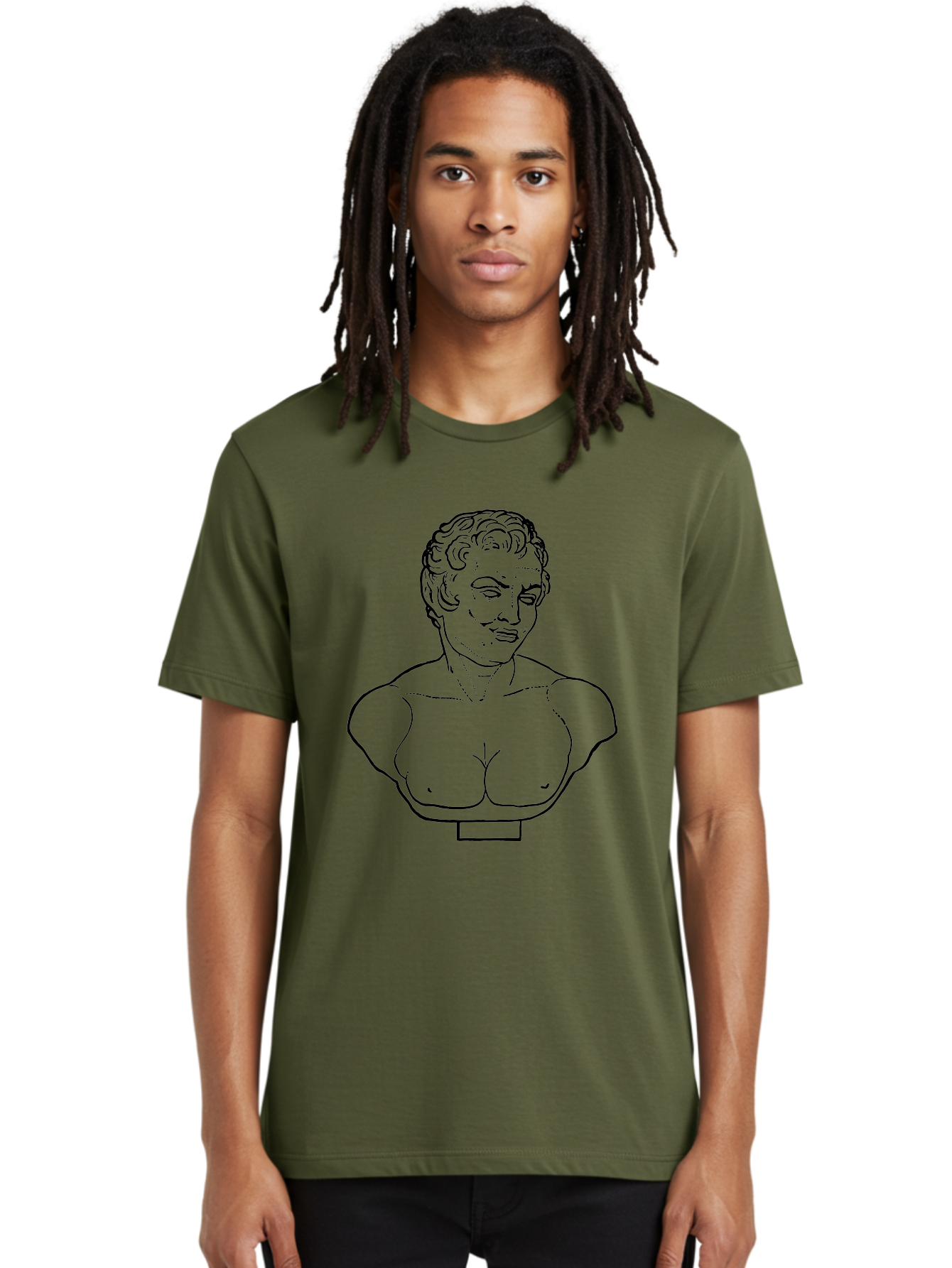 Bust-Of-Person Men'S Graphic Tee, 100% Cotton, Comfortable Casual Summer Wear, Machine Washable, Classical Bust, Stone Statue, Artwork, Illustration, Outline Art, Figure Sculpture, Classical Art, Artistic Drawing, Sketch Portrait -  Aaa522