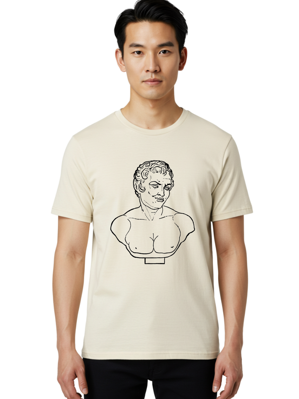 Bust-Of-Person Men'S Graphic Tee, 100% Cotton, Comfortable Casual Summer Wear, Machine Washable, Classical Bust, Stone Statue, Artwork, Illustration, Outline Art, Figure Sculpture, Classical Art, Artistic Drawing, Sketch Portrait -  Aaa522