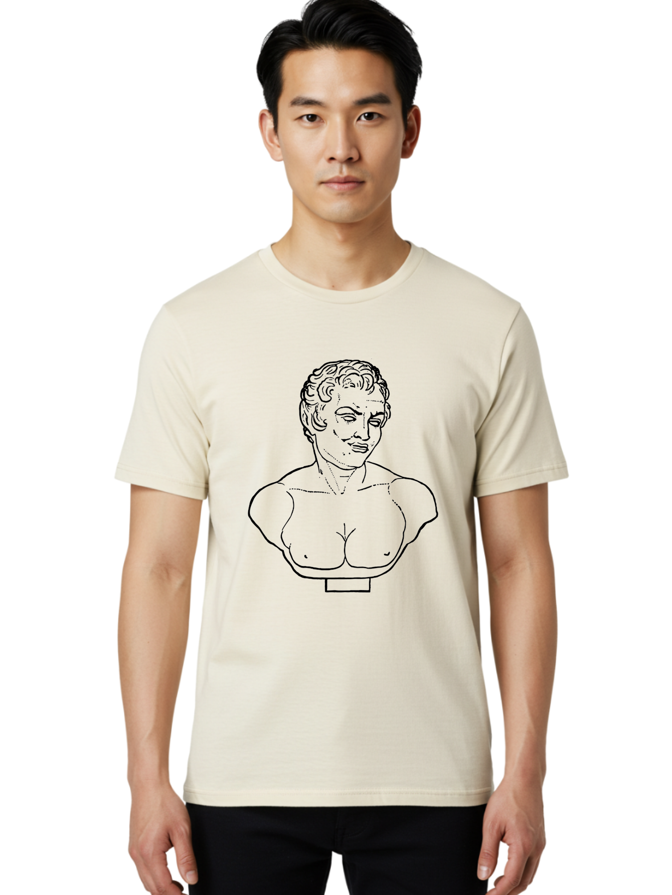 Bust-Of-Person Men'S Graphic Tee, 100% Cotton, Comfortable Casual Summer Wear, Machine Washable, Classical Bust, Stone Statue, Artwork, Illustration, Outline Art, Figure Sculpture, Classical Art, Artistic Drawing, Sketch Portrait -  Aaa522