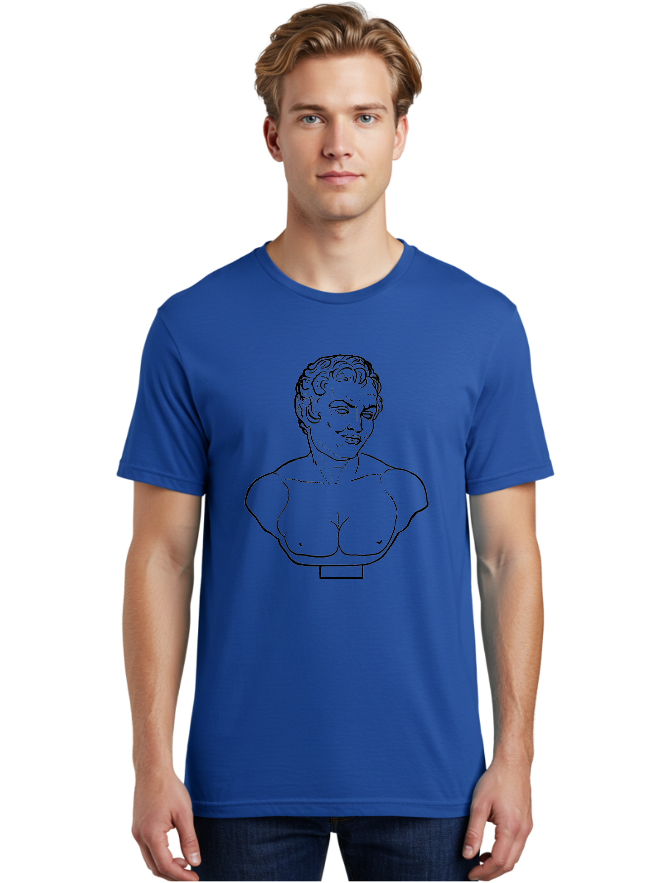 Bust-Of-Person Men'S Graphic Tee, 100% Cotton, Comfortable Casual Summer Wear, Machine Washable, Classical Bust, Stone Statue, Artwork, Illustration, Outline Art, Figure Sculpture, Classical Art, Artistic Drawing, Sketch Portrait -  Aaa522