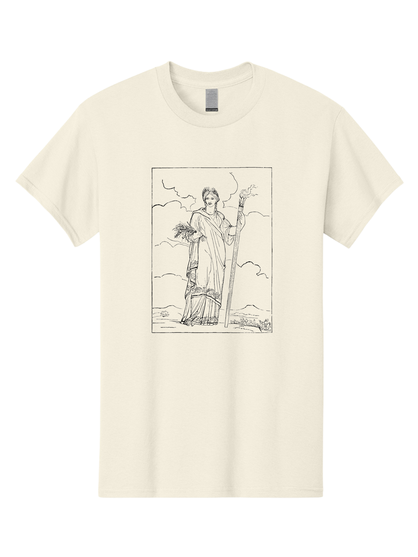 Ceres Men'S Graphic Tee, 100% Cotton, Comfortable Casual Summer Wear, Machine Washable, Ceres With Sheaf Of Wheat, Staff, Mythological Figure, Ancient Roman Goddess, Agriculture, Fertility, Harvest Season, Classical Mythology, -  Aaa523