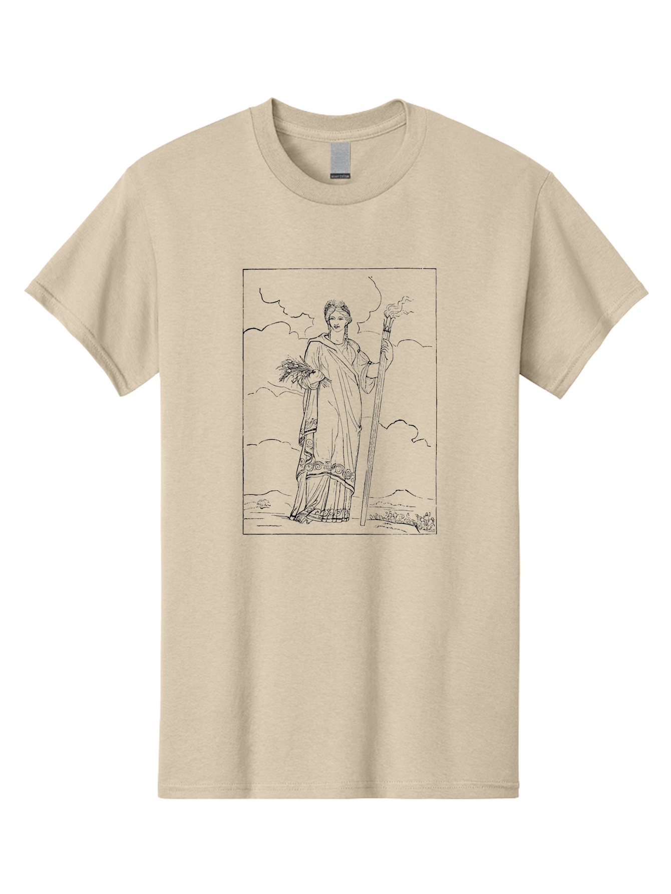 Ceres Men'S Graphic Tee, 100% Cotton, Comfortable Casual Summer Wear, Machine Washable, Ceres With Sheaf Of Wheat, Staff, Mythological Figure, Ancient Roman Goddess, Agriculture, Fertility, Harvest Season, Classical Mythology, -  Aaa523