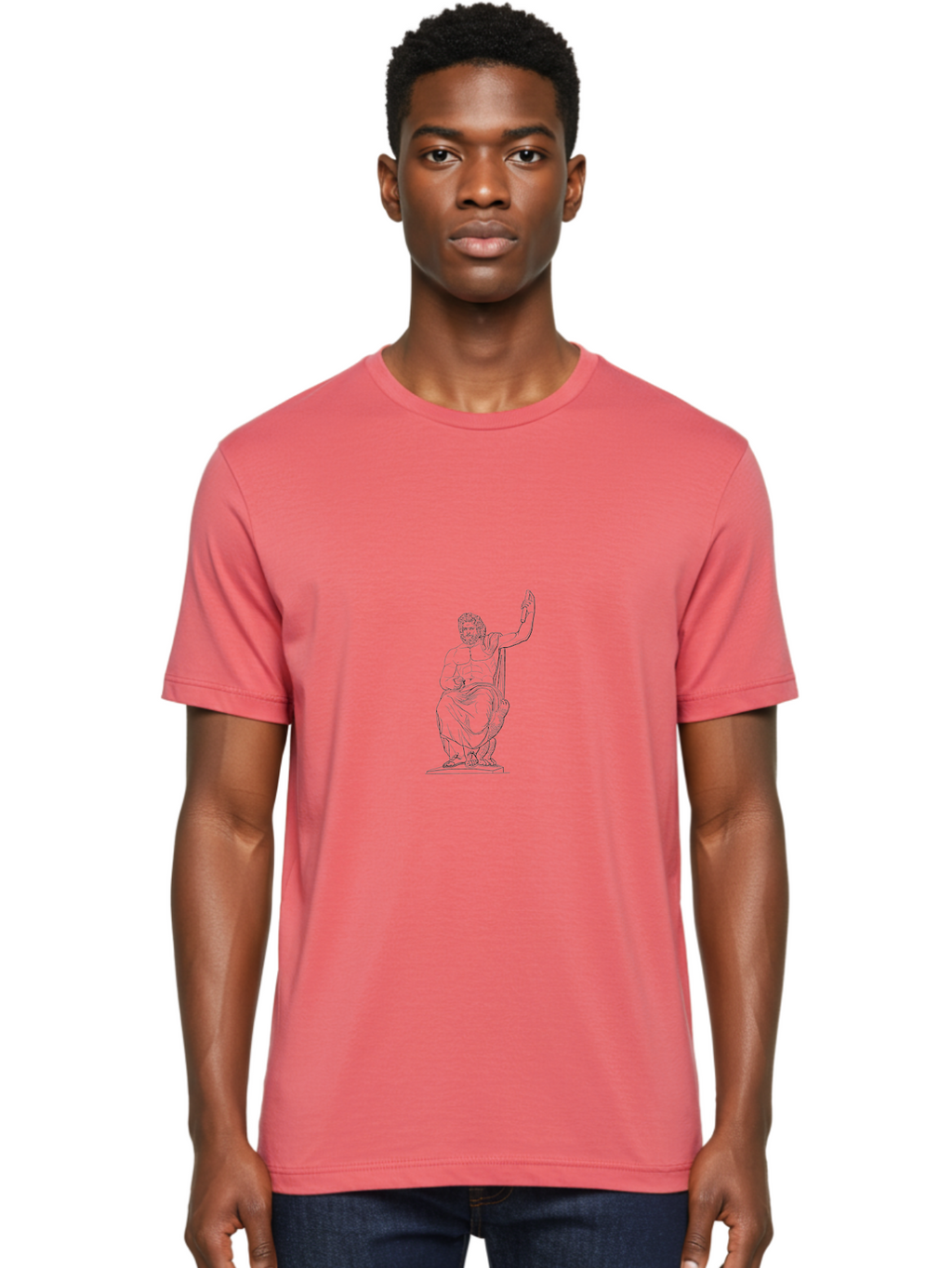 Classical-Greek-Statue Men'S Graphic Tee, 100% Cotton, Comfortable Casual Summer Wear, Machine Washable, Ancient Greek Philosopher, Socrates, Classical Figure, Seated Man, Raised Arm, Flowing Robes, Classical Art, Greek Philosophy, -  Aaa524
