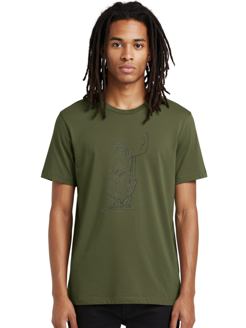Classical-Greek-Statue Men'S Graphic Tee, 100% Cotton, Comfortable Casual Summer Wear, Machine Washable, Ancient Greek Philosopher, Socrates, Classical Figure, Seated Man, Raised Arm, Flowing Robes, Classical Art, Greek Philosophy, -  Aaa524