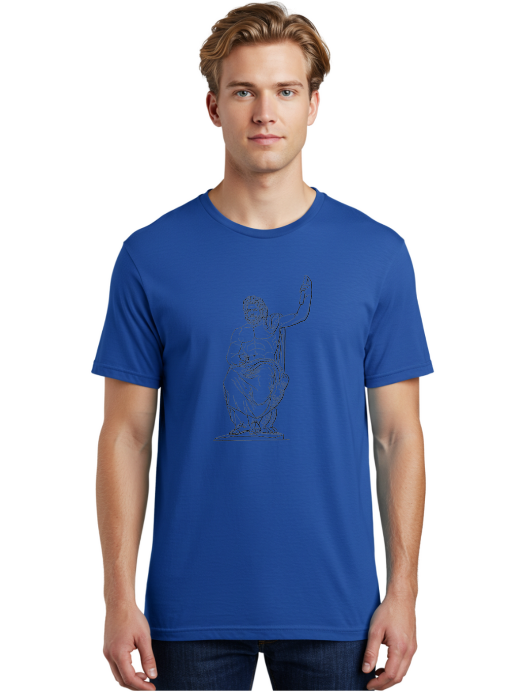 Classical-Greek-Statue Men'S Graphic Tee, 100% Cotton, Comfortable Casual Summer Wear, Machine Washable, Ancient Greek Philosopher, Socrates, Classical Figure, Seated Man, Raised Arm, Flowing Robes, Classical Art, Greek Philosophy, -  Aaa524