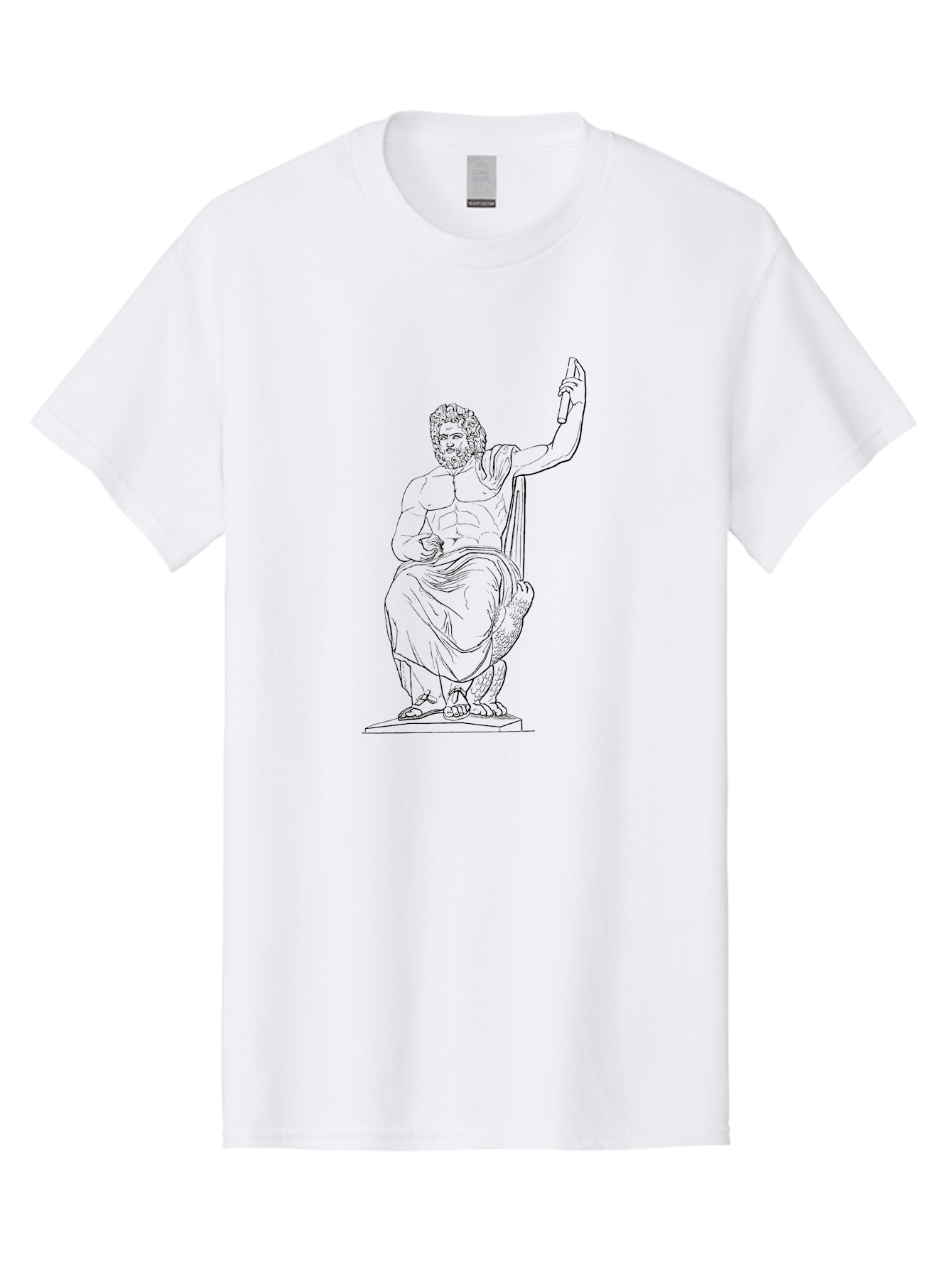 Classical-Greek-Statue Men'S Graphic Tee, 100% Cotton, Comfortable Casual Summer Wear, Machine Washable, Ancient Greek Philosopher, Socrates, Classical Figure, Seated Man, Raised Arm, Flowing Robes, Classical Art, Greek Philosophy, -  Aaa524