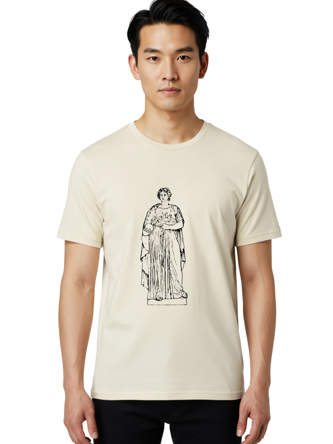 Classical-Statue-1 Men'S Graphic Tee, 100% Cotton, Comfortable Casual Summer Wear, Machine Washable, Classical Greek Statue, Woman In Toga, Flowing Robes, Elegant Lines, Draped Clothing, Serene Expression, Artistic Rendering, -  Aaa525