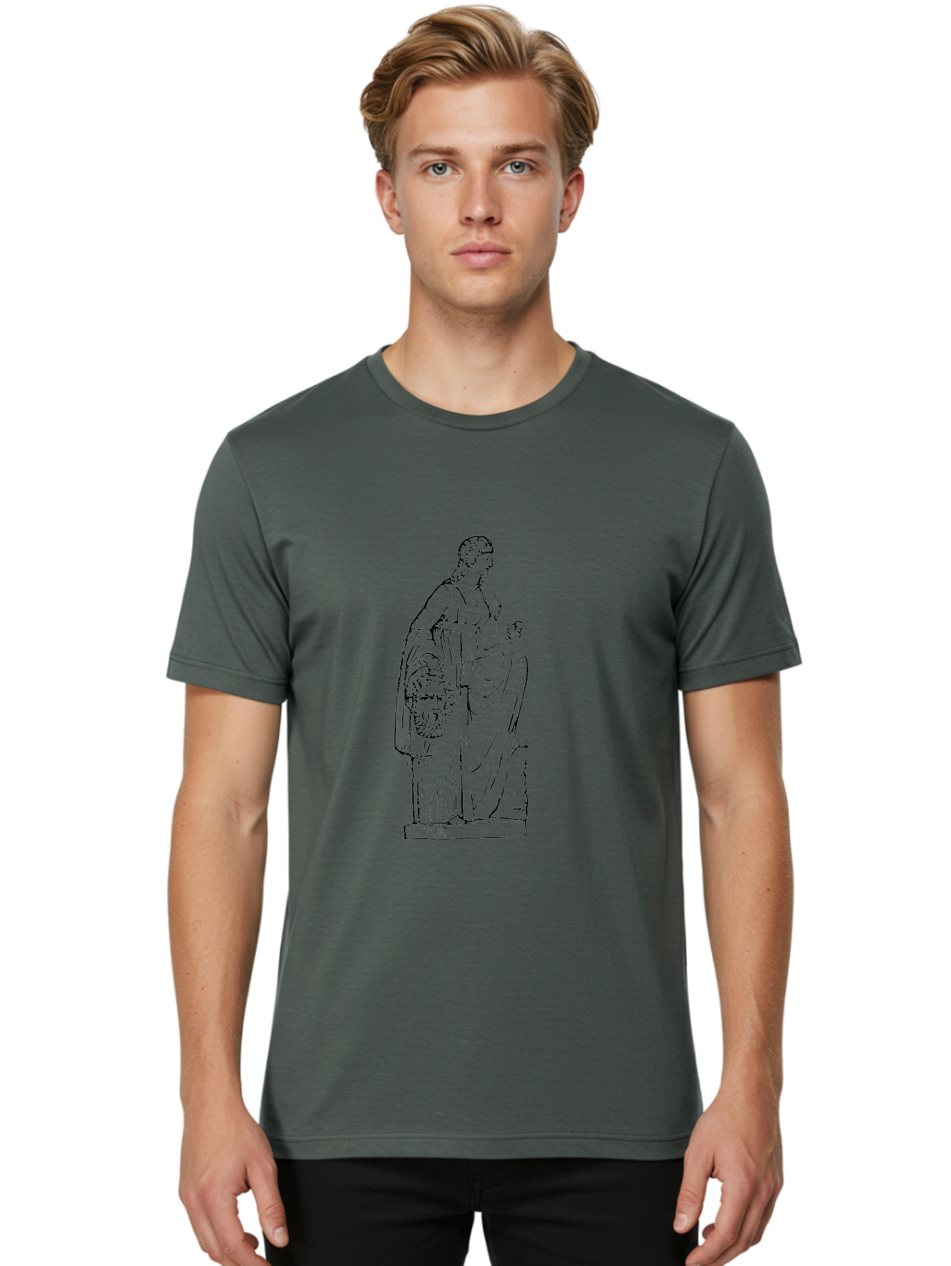 Classical-Statue Men'S Graphic Tee, 100% Cotton, Comfortable Casual Summer Wear, Machine Washable, Ancient Greek Statue, Classical Art, Female Figure, Flowing Robes, Ornate Details, Mythological Theme, Historical Significance, -  Aaa526