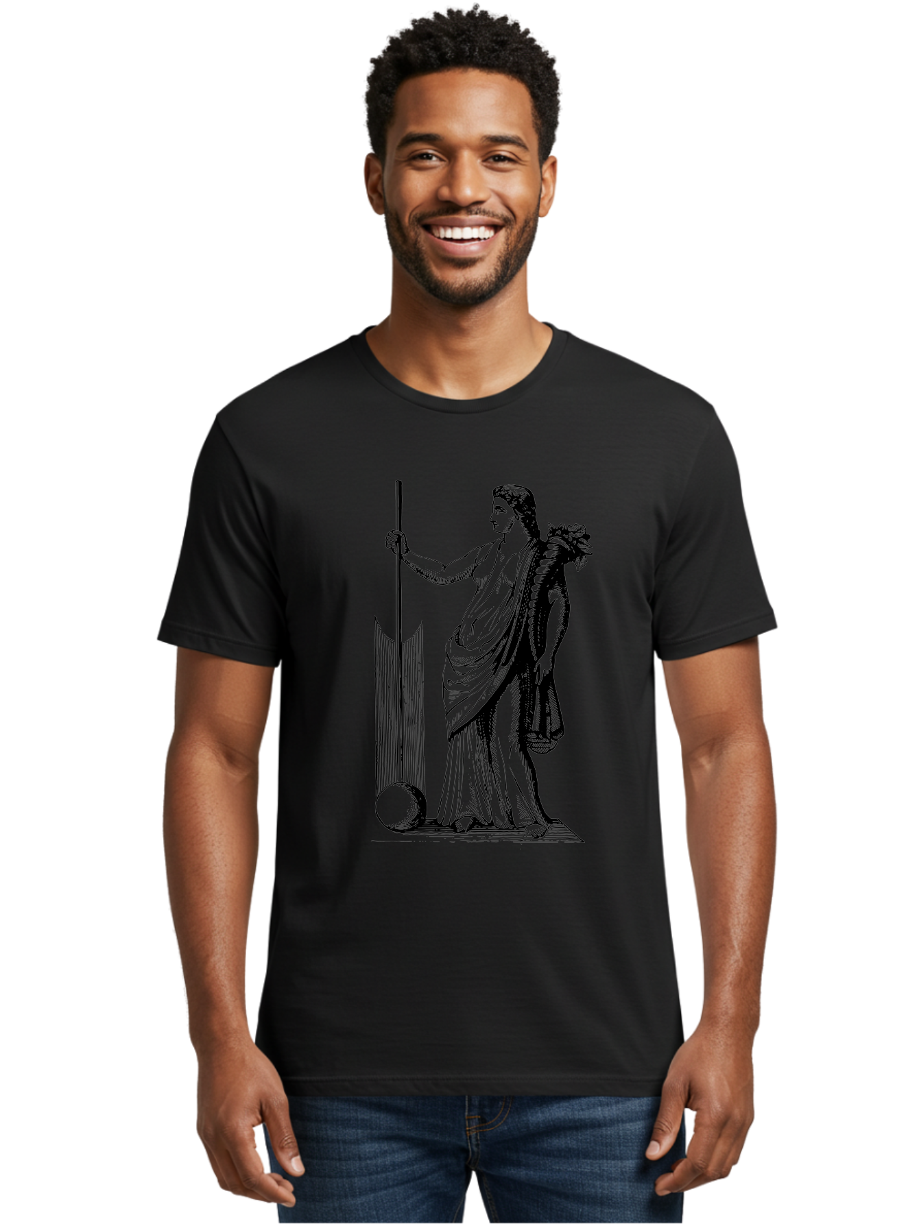 Classical-Woman Men'S Graphic Tee, 100% Cotton, Comfortable Casual Summer Wear, Machine Washable, Classical Figure, Flowing Robes, Holding Staff, Ornate Headdress, Classical Art, Historical Illustration, Regal Pose, Elegant Drapery, -  Aaa527
