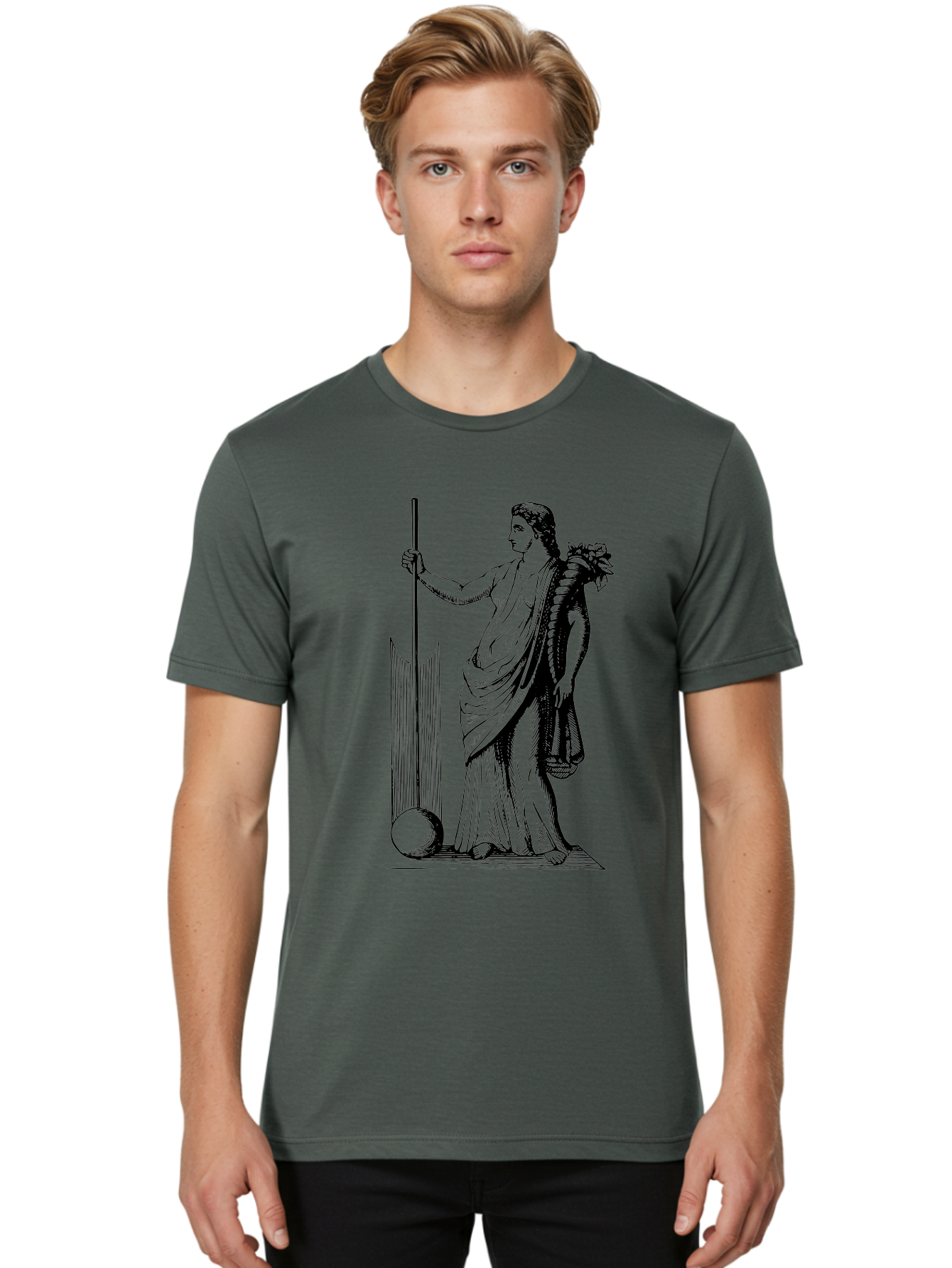 Classical-Woman Men'S Graphic Tee, 100% Cotton, Comfortable Casual Summer Wear, Machine Washable, Classical Figure, Flowing Robes, Holding Staff, Ornate Headdress, Classical Art, Historical Illustration, Regal Pose, Elegant Drapery, -  Aaa527