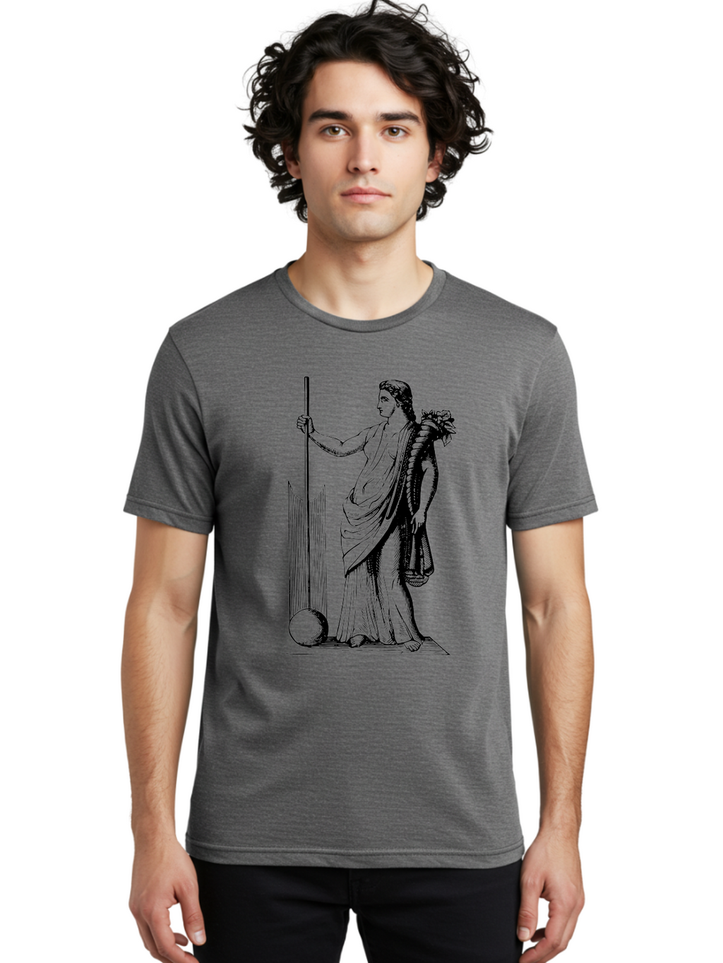 Classical-Woman Men'S Graphic Tee, 100% Cotton, Comfortable Casual Summer Wear, Machine Washable, Classical Figure, Flowing Robes, Holding Staff, Ornate Headdress, Classical Art, Historical Illustration, Regal Pose, Elegant Drapery, -  Aaa527