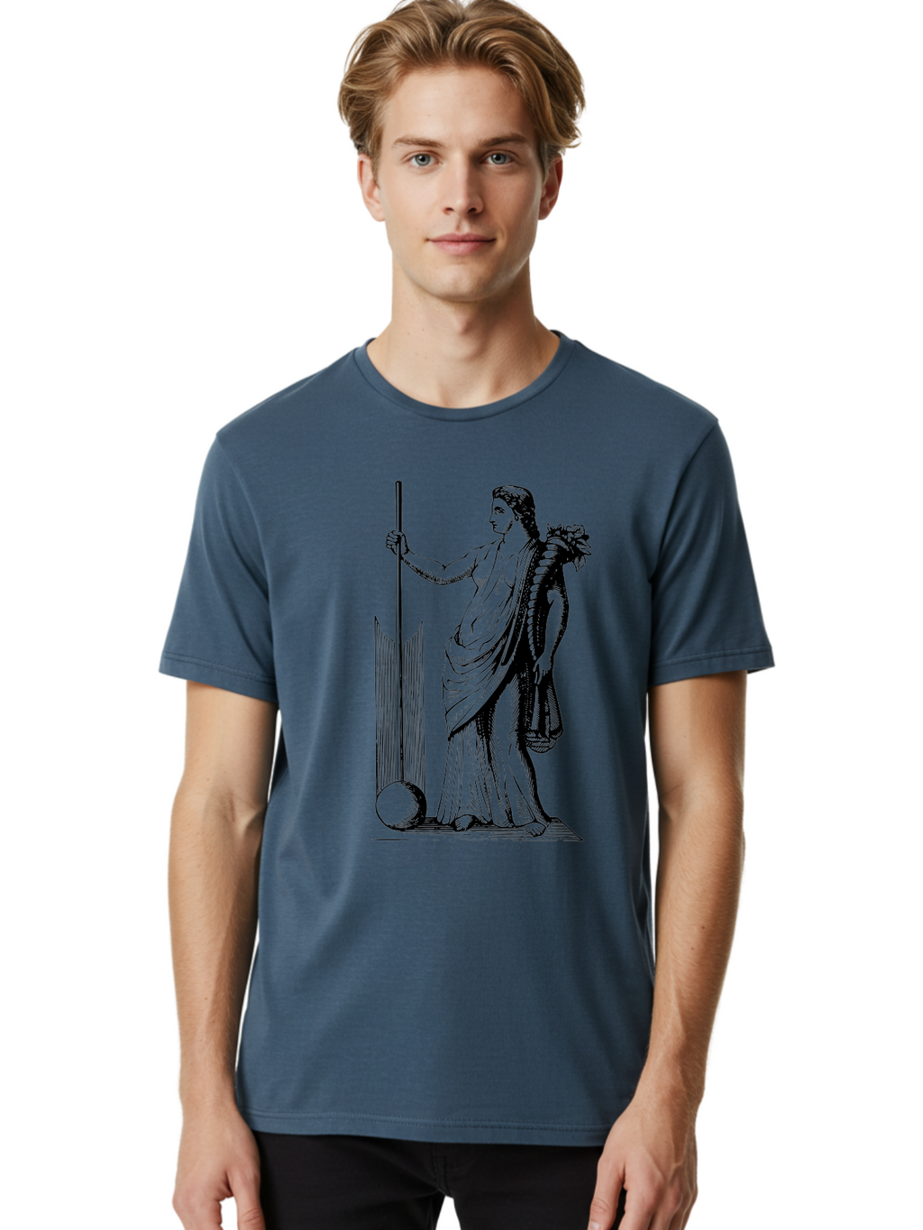 Classical-Woman Men'S Graphic Tee, 100% Cotton, Comfortable Casual Summer Wear, Machine Washable, Classical Figure, Flowing Robes, Holding Staff, Ornate Headdress, Classical Art, Historical Illustration, Regal Pose, Elegant Drapery, -  Aaa527