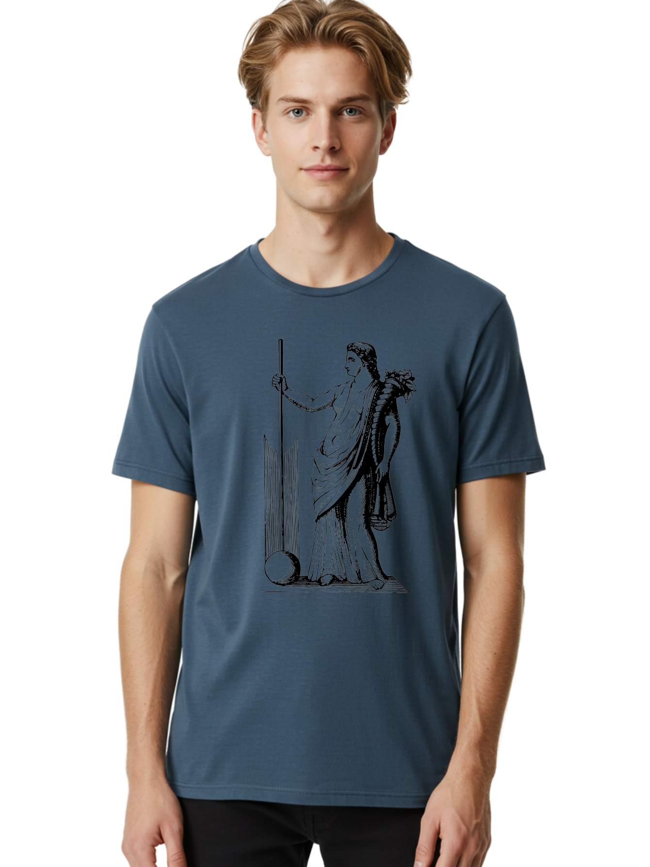 Classical-Woman Men'S Graphic Tee, 100% Cotton, Comfortable Casual Summer Wear, Machine Washable, Classical Figure, Flowing Robes, Holding Staff, Ornate Headdress, Classical Art, Historical Illustration, Regal Pose, Elegant Drapery, -  Aaa527