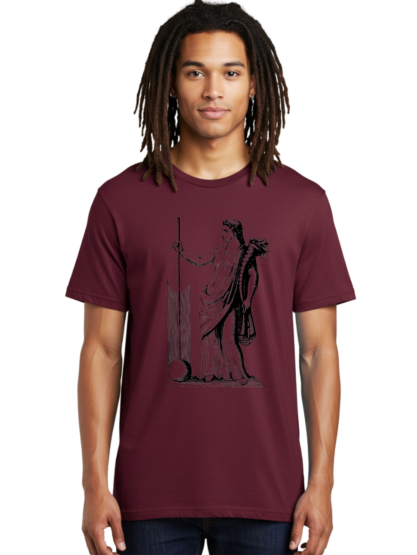 Classical-Woman Men'S Graphic Tee, 100% Cotton, Comfortable Casual Summer Wear, Machine Washable, Classical Figure, Flowing Robes, Holding Staff, Ornate Headdress, Classical Art, Historical Illustration, Regal Pose, Elegant Drapery, -  Aaa527