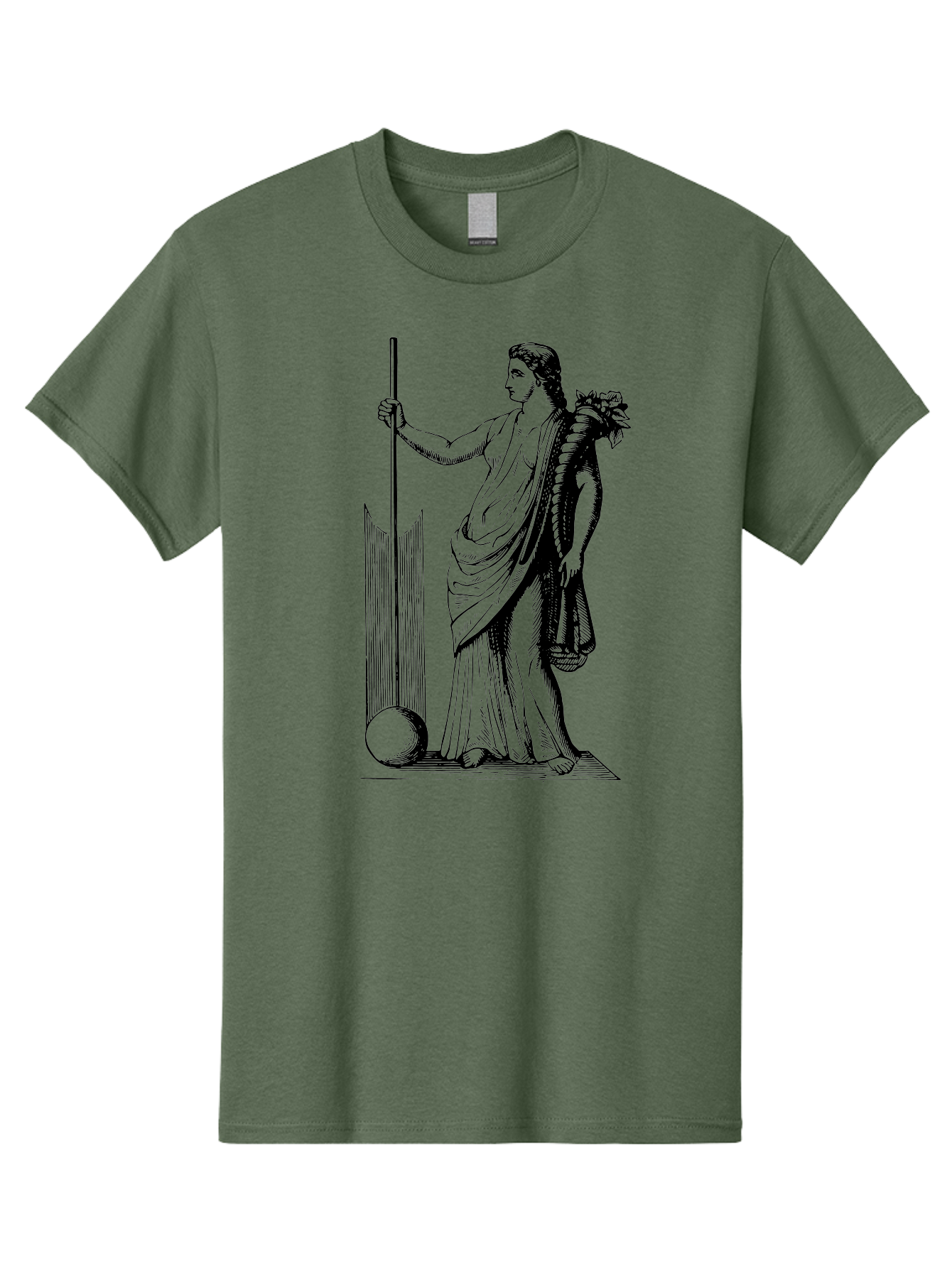 Classical-Woman Men'S Graphic Tee, 100% Cotton, Comfortable Casual Summer Wear, Machine Washable, Classical Figure, Flowing Robes, Holding Staff, Ornate Headdress, Classical Art, Historical Illustration, Regal Pose, Elegant Drapery, -  Aaa527