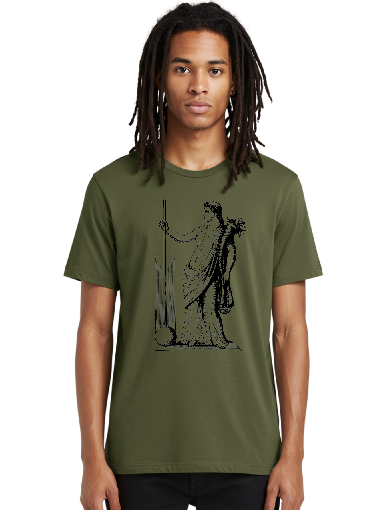 Classical-Woman Men'S Graphic Tee, 100% Cotton, Comfortable Casual Summer Wear, Machine Washable, Classical Figure, Flowing Robes, Holding Staff, Ornate Headdress, Classical Art, Historical Illustration, Regal Pose, Elegant Drapery, -  Aaa527