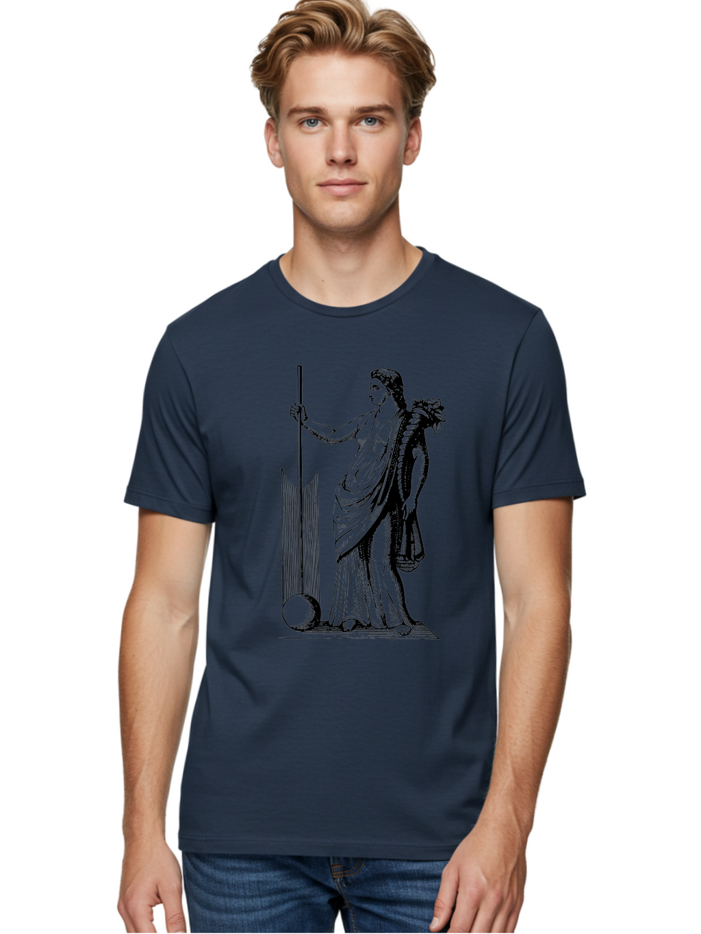 Classical-Woman Men'S Graphic Tee, 100% Cotton, Comfortable Casual Summer Wear, Machine Washable, Classical Figure, Flowing Robes, Holding Staff, Ornate Headdress, Classical Art, Historical Illustration, Regal Pose, Elegant Drapery, -  Aaa527