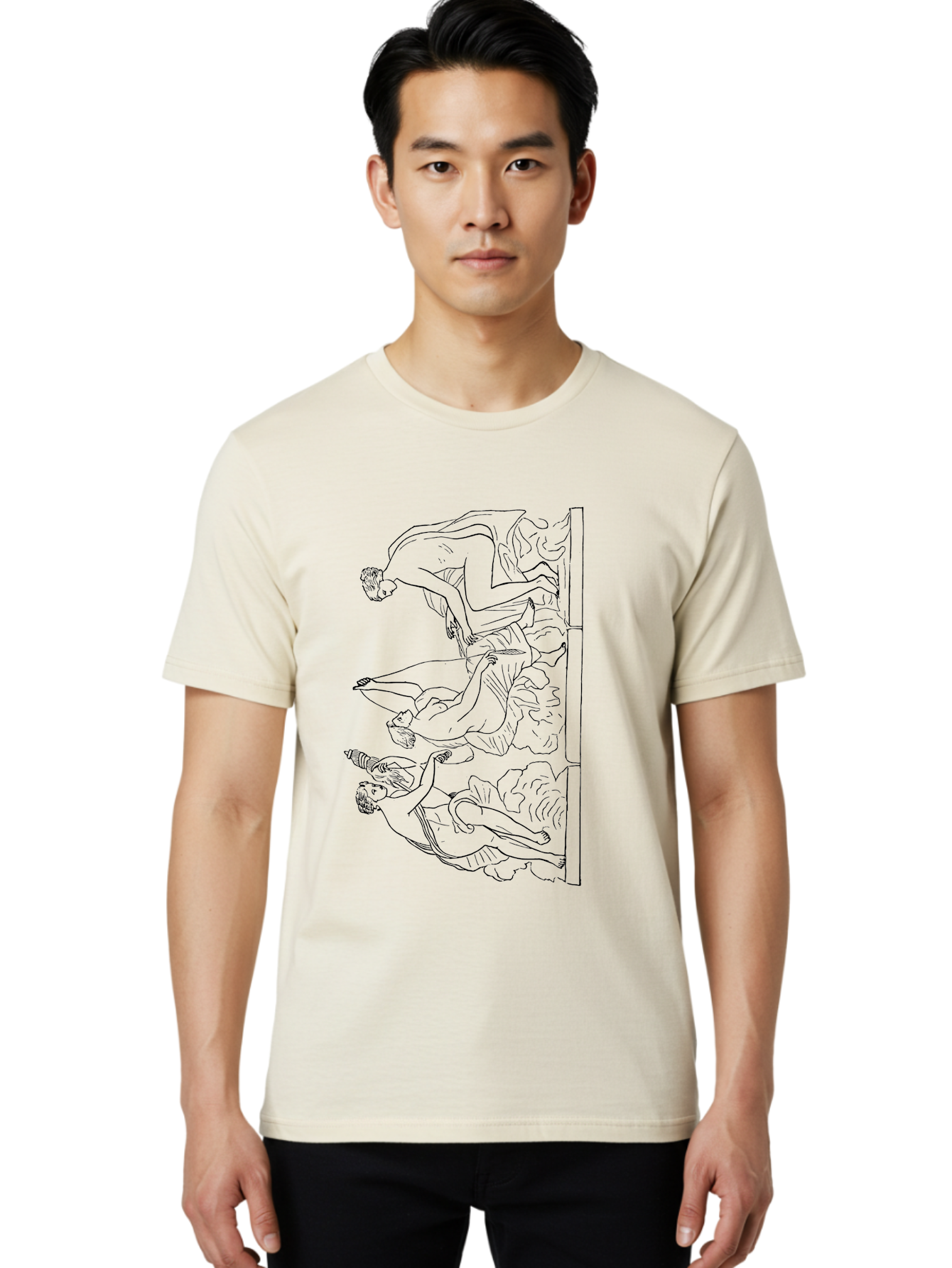 Greek-Figures Men'S Graphic Tee, 100% Cotton, Comfortable Casual Summer Wear, Machine Washable, Diving Figures, Dynamic Movement, Acrobatic Poses, Flowing Robes, Black Outline, Classic Art, Greek-Inspired, Fluid Motion, Athletic Forms, -  Aaa538