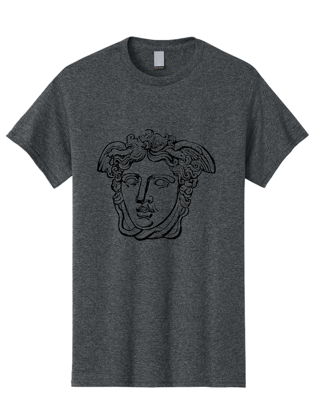 Hermes-Head Men'S Graphic Tee, 100% Cotton, Comfortable Casual Summer Wear, Machine Washable, Classical Art, Greek Mythology, Hermes Statue, Winged Head, Curly Hair, Elegant Design, Minimalist Illustration, Ancient Greece -  Aaa543