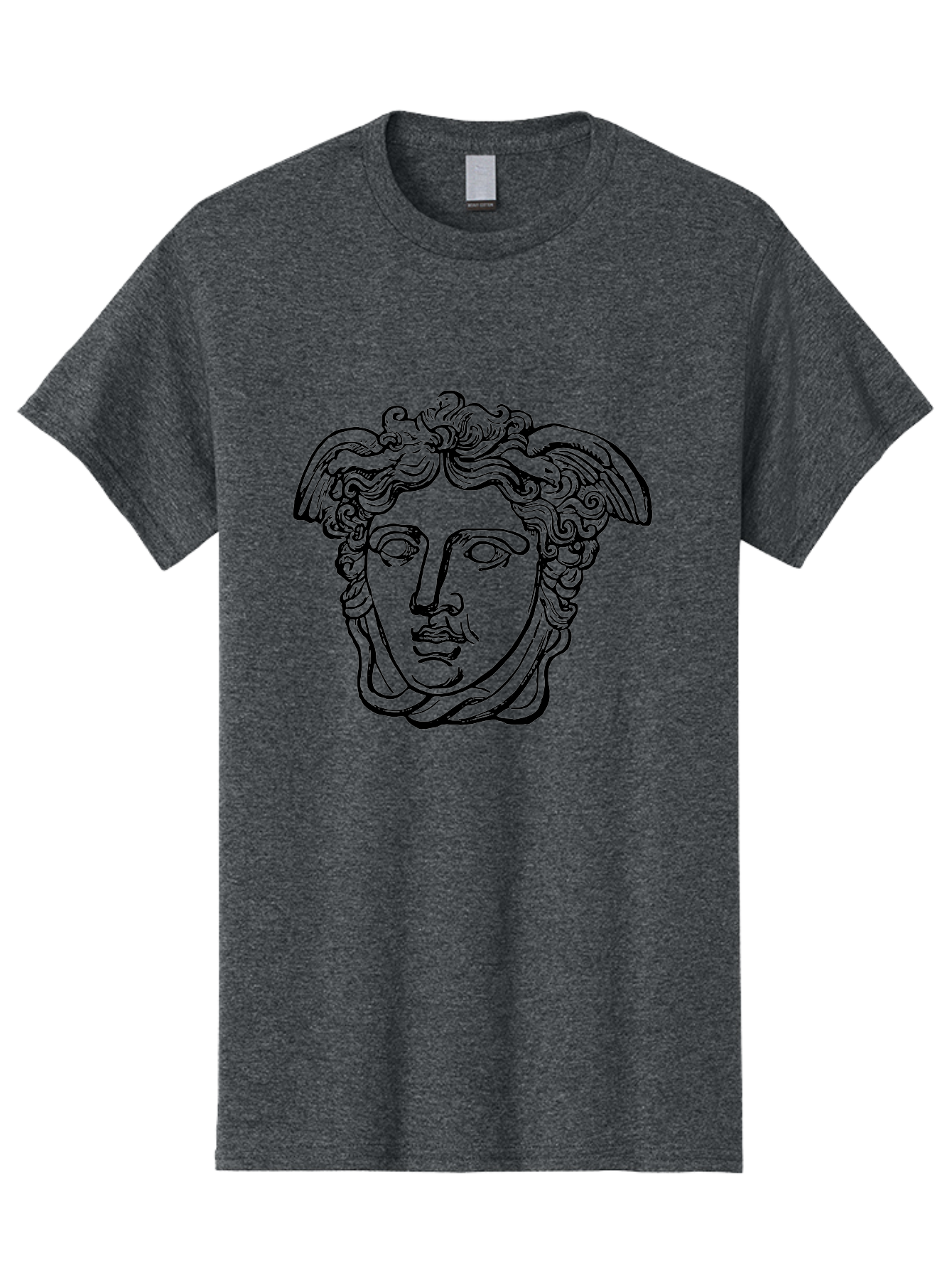 Hermes-Head Men'S Graphic Tee, 100% Cotton, Comfortable Casual Summer Wear, Machine Washable, Classical Art, Greek Mythology, Hermes Statue, Winged Head, Curly Hair, Elegant Design, Minimalist Illustration, Ancient Greece -  Aaa543
