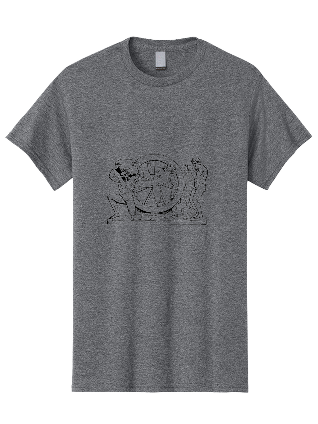 Ixion Men'S Graphic Tee, 100% Cotton, Comfortable Casual Summer Wear, Machine Washable, Ixion On The Wheel, Greek Mythology, Ancient Greece, Mythological Creatures, Torment, Punishment, Classical Art, Historical Illustration, Black Outline, -  Aaa545